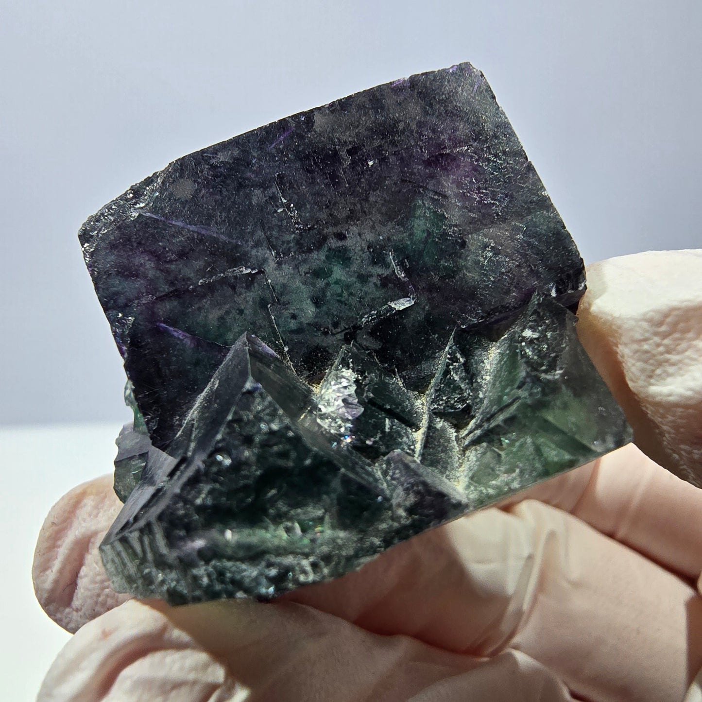 Spécimen de cube de fluorite fantôme, parqueté vert violet Okorusu, Namibie 36*31*29 mm