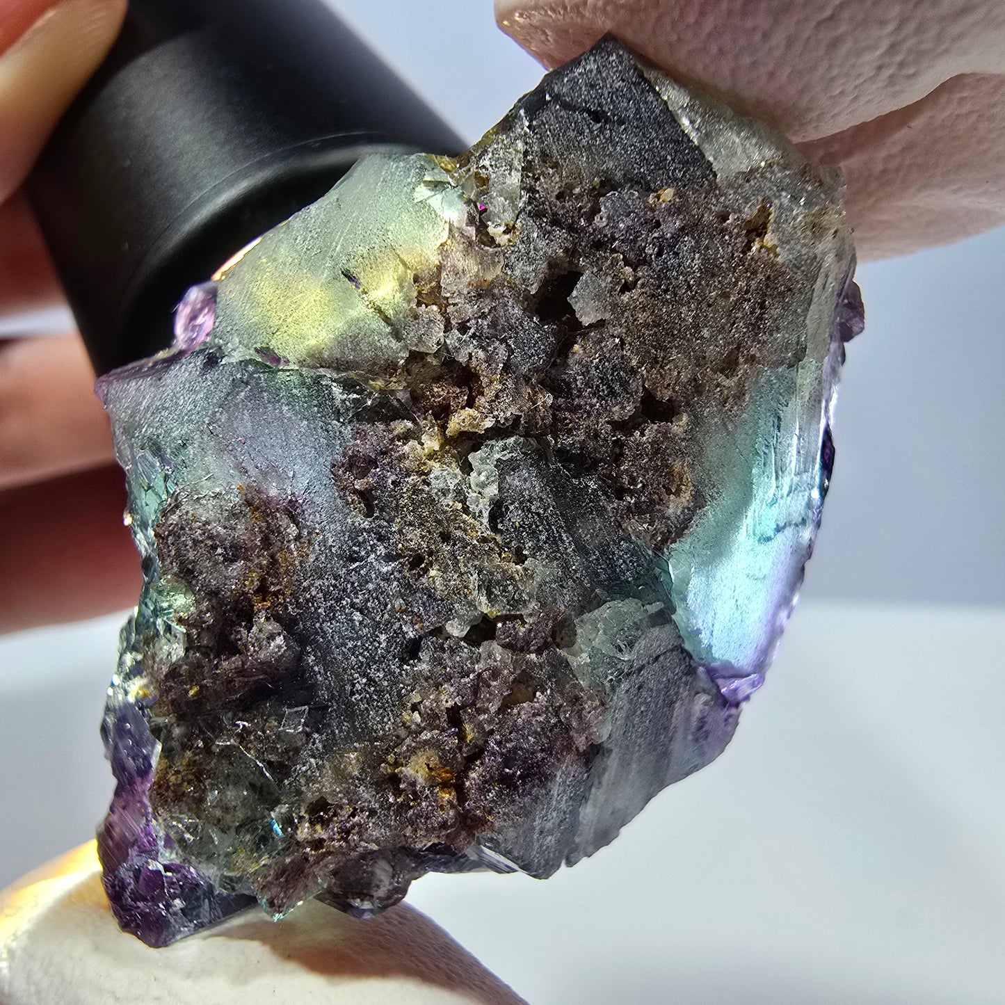 Spécimen de cube de fluorite fantôme, parqueté vert violet Okorusu, Namibie 46*34*25 mm