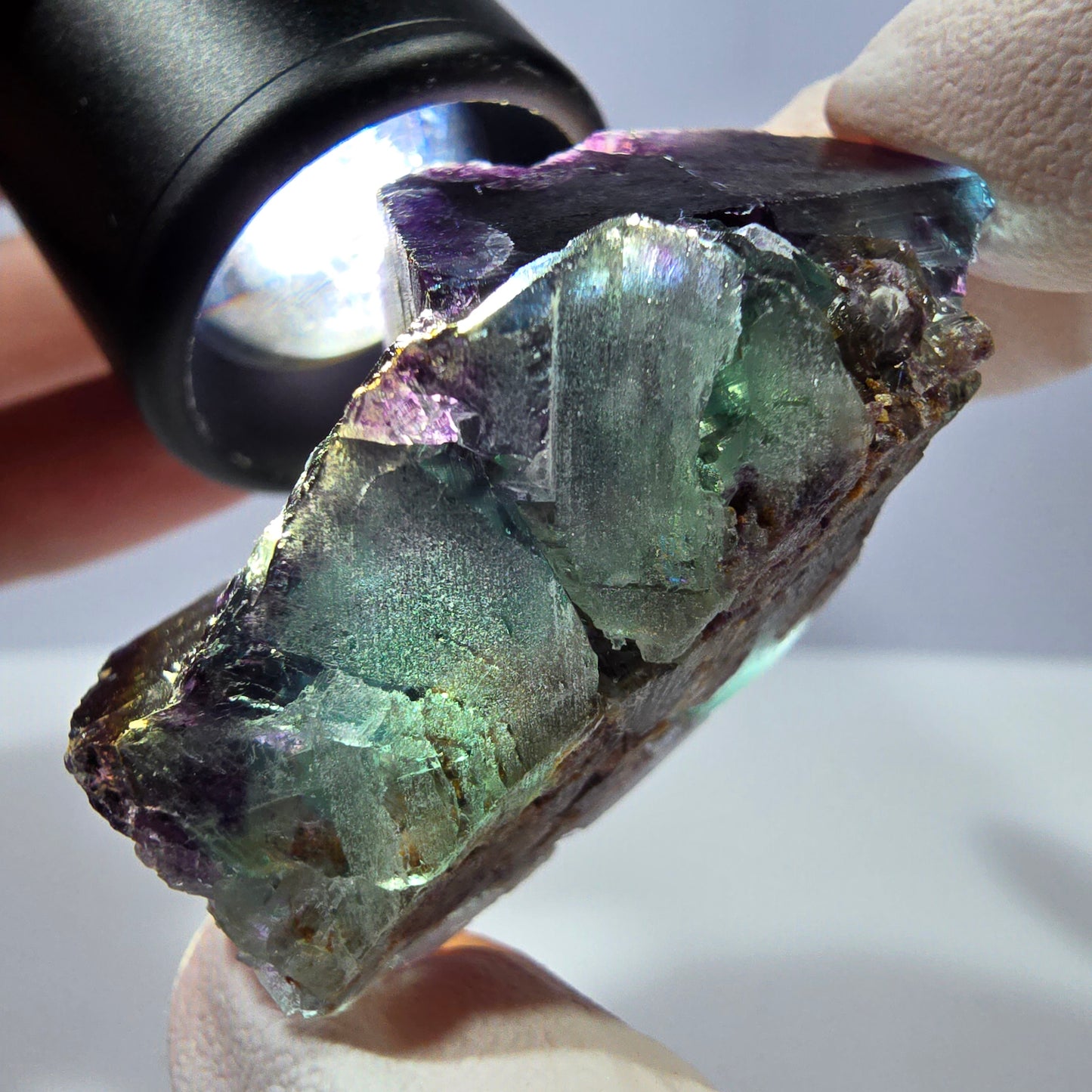 Spécimen de cube de fluorite fantôme, parqueté vert violet Okorusu, Namibie 46*34*25 mm