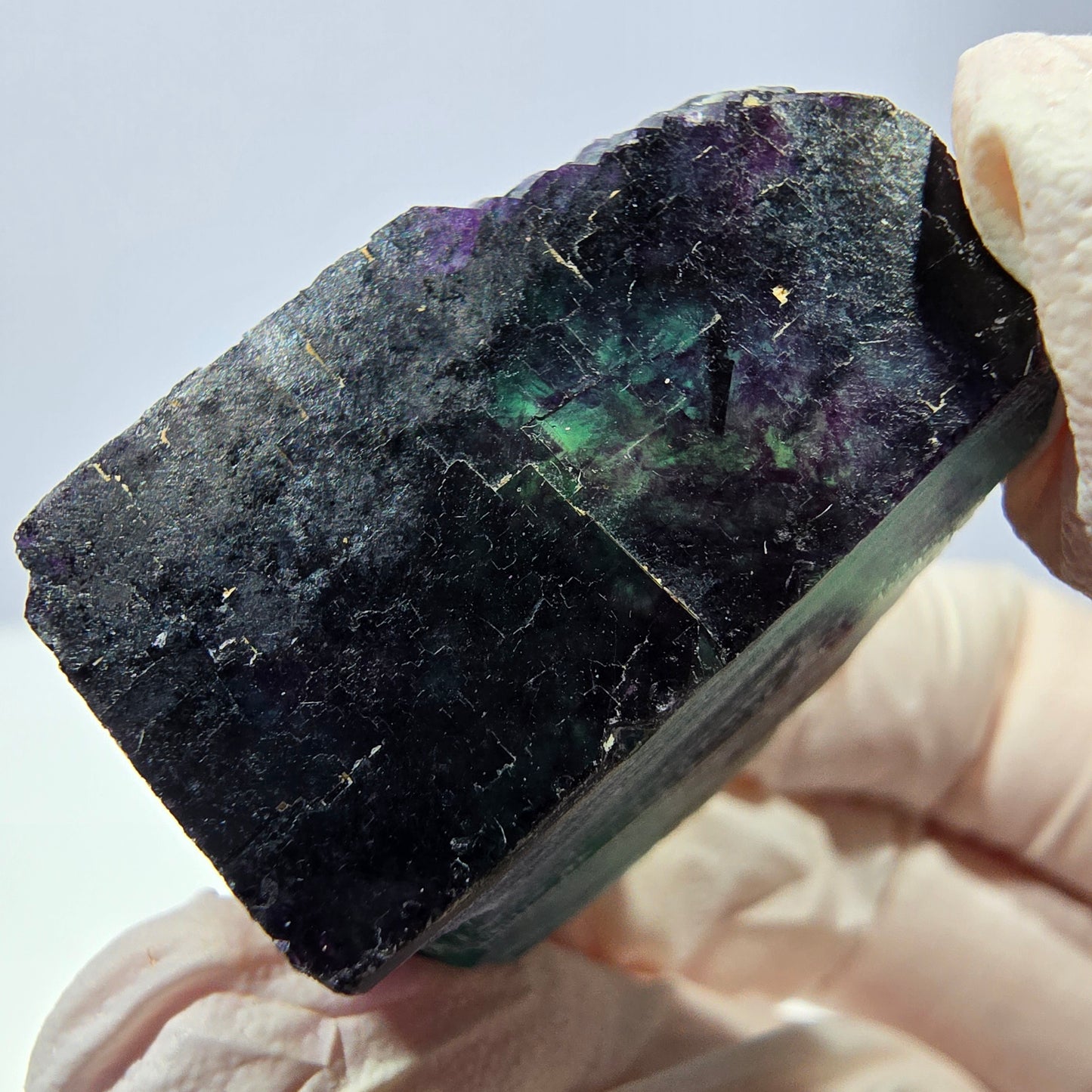 Spécimen de cube de fluorite fantôme, parqueté vert violet Okorusu, Namibie 31*30*20 mm