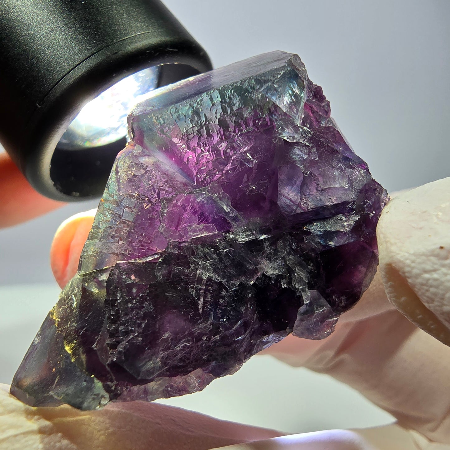 Rare spécimen de cube de fluorite fantôme, vert-violet, Okorusu, Namibie, 46 x 34 x 20 mm