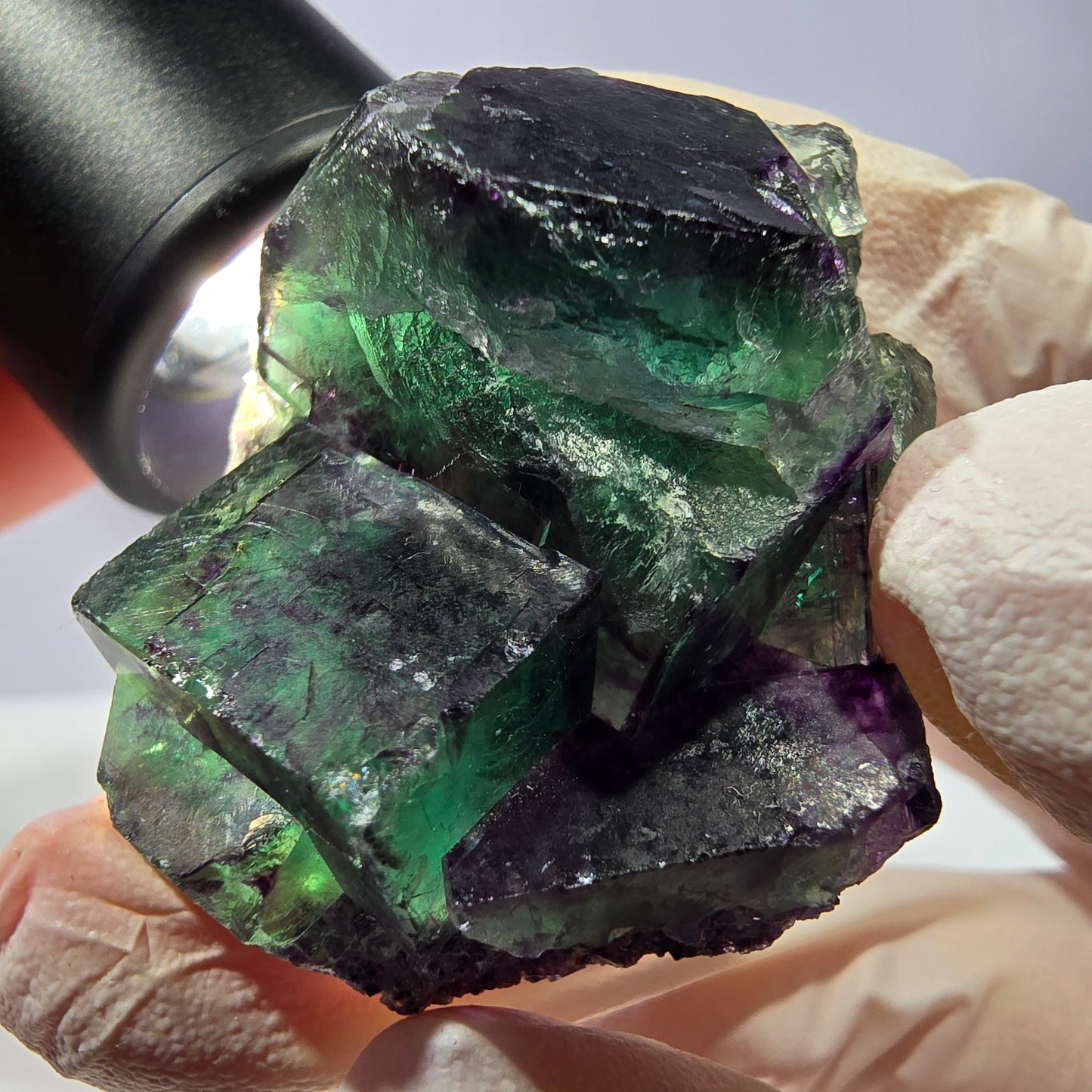 Spécimen de cube de fluorite fantôme, parqueté vert violet Okorusu, Namibie 47*35*24 mm