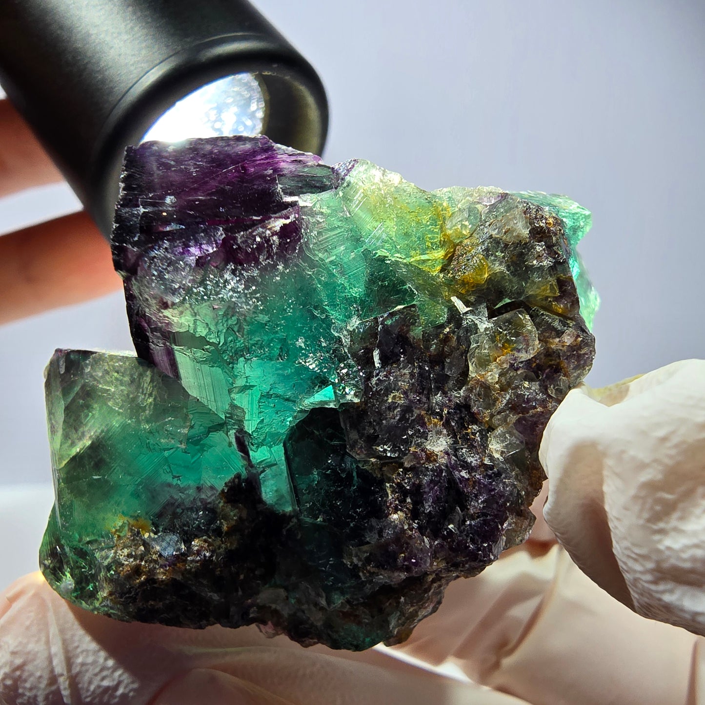 Phantom Fluorit Würfel Stufe, parkettiert grün lila Okorusu, Namibia 51*40*21mm
