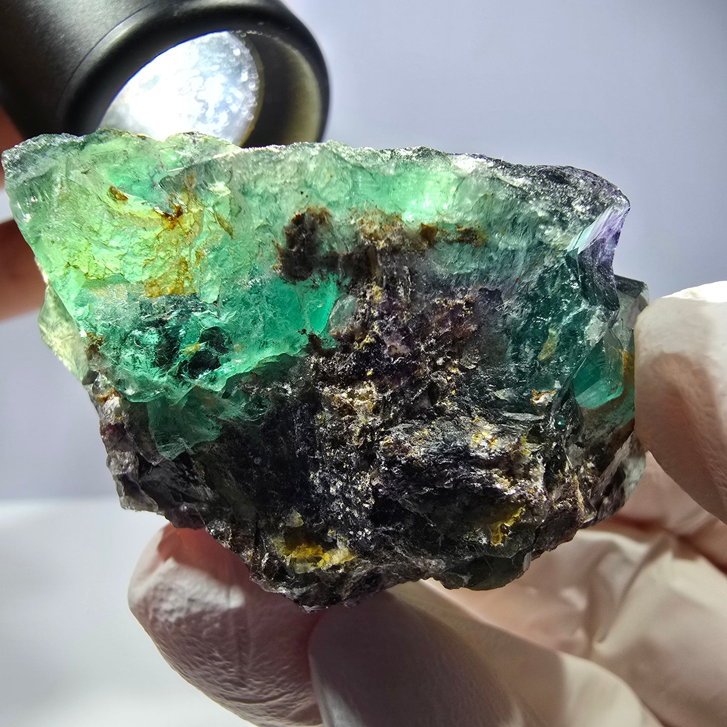 Phantom Fluorit Würfel Stufe, parkettiert grün lila Okorusu, Namibia 51*40*21mm