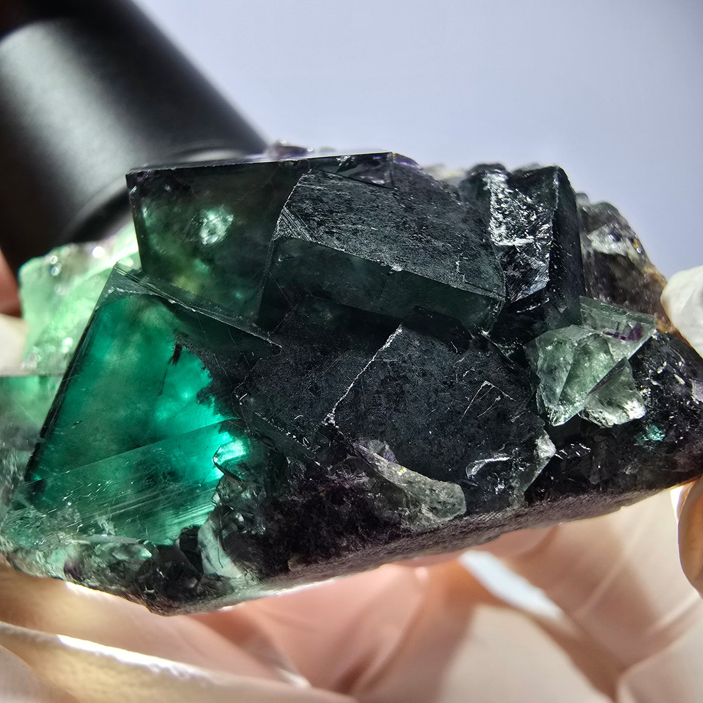 Spécimen de cube de fluorite fantôme, parqueté vert violet Okorusu, Namibie 49*31*21 mm