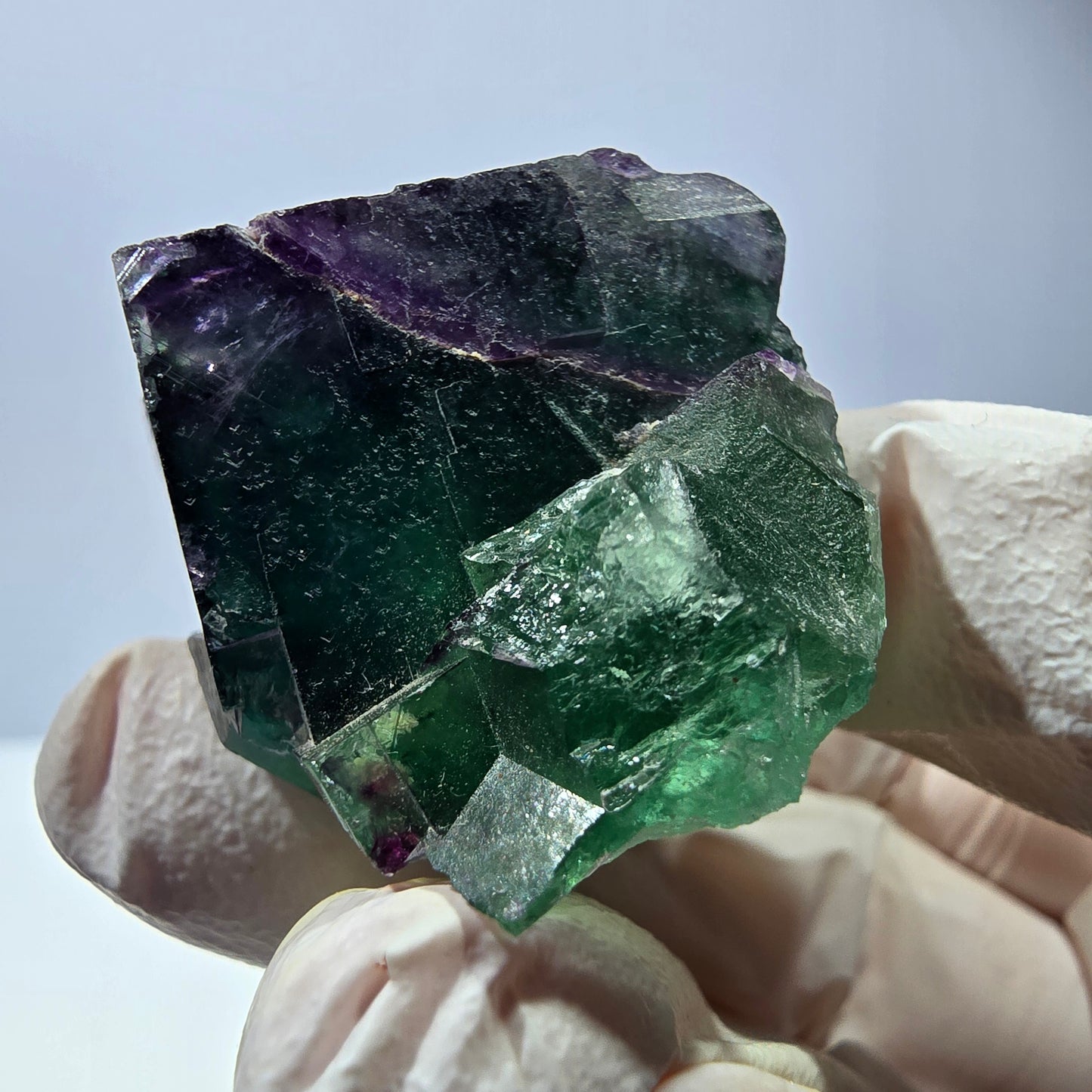 Spécimen de cube de fluorite fantôme, parqueté vert violet Okorusu, Namibie 40*32*25 mm