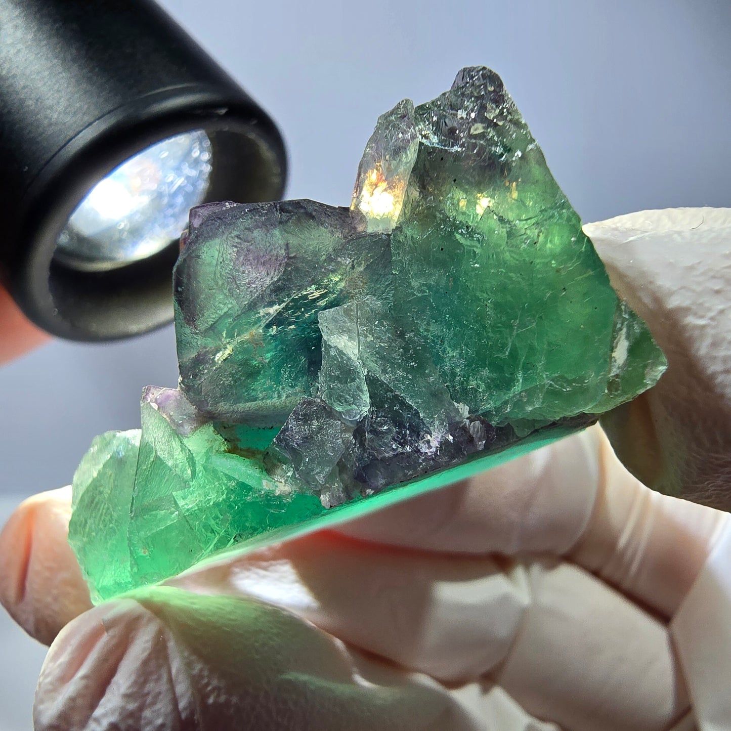 Spécimen de cube de fluorite fantôme, parqueté vert violet Okorusu, Namibie 40*32*25 mm