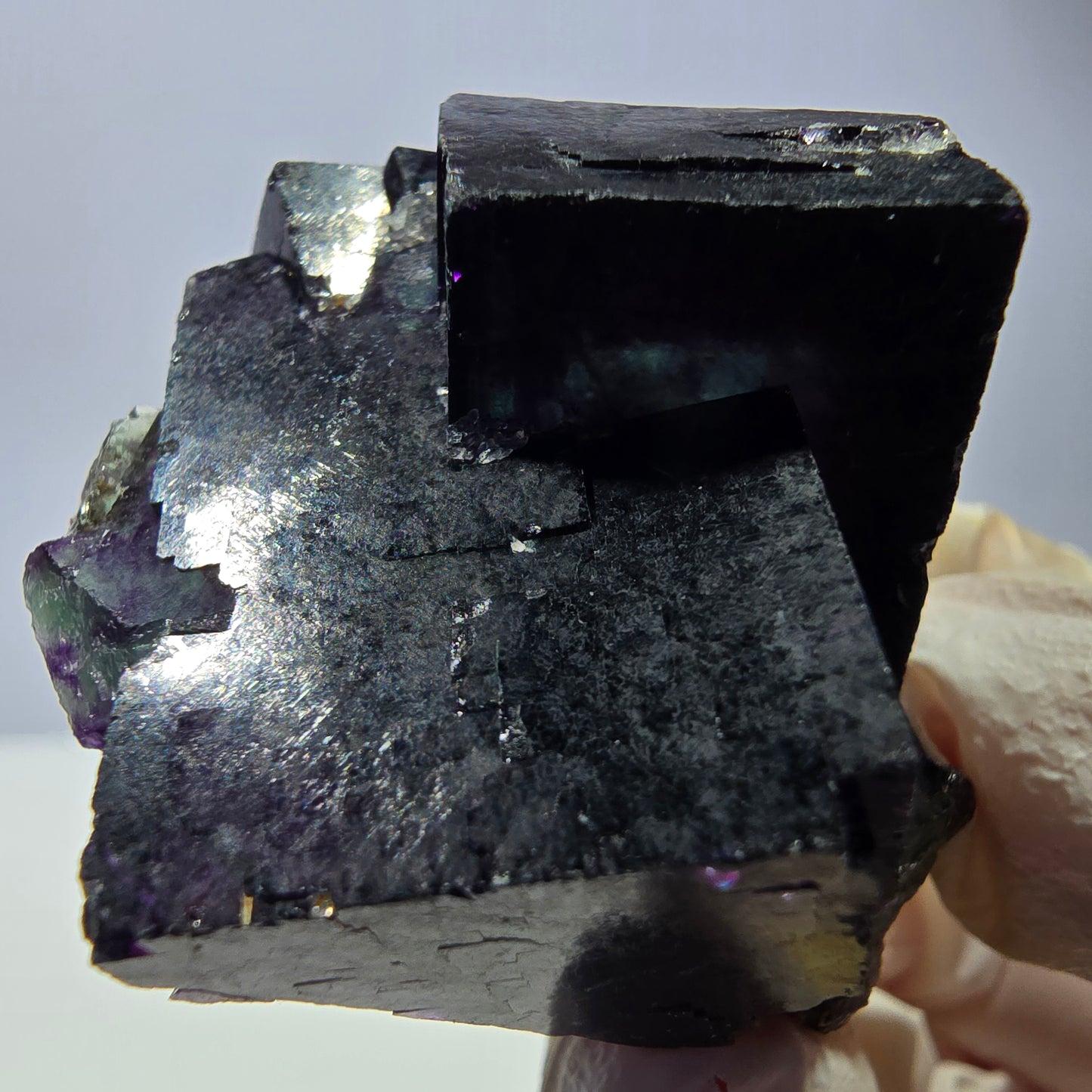 Spécimen de cube de fluorite fantôme, parqueté vert violet Okorusu, Namibie 40*35*29 mm
