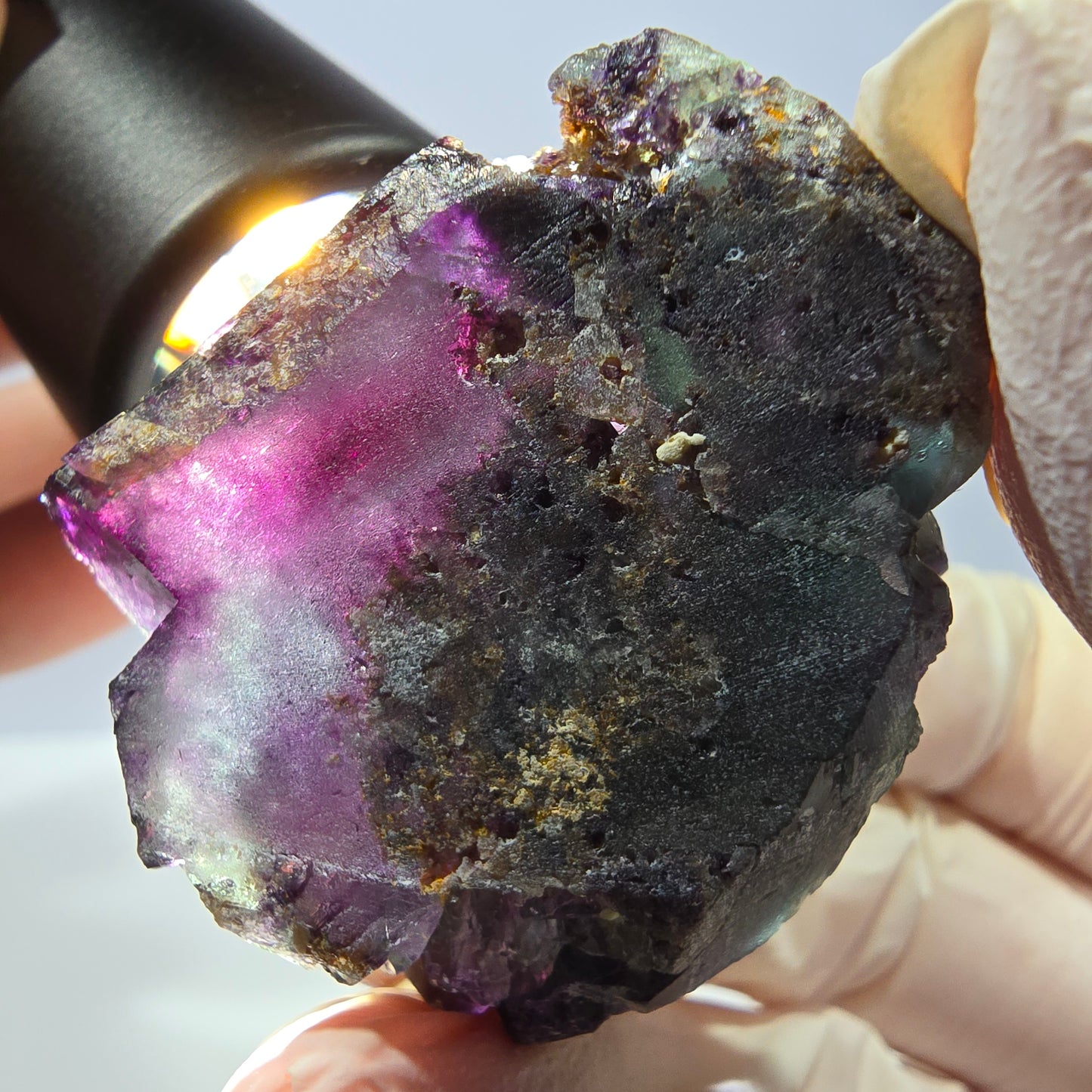 Spécimen de cube de fluorite fantôme, parqueté vert violet Okorusu, Namibie 40*35*29 mm
