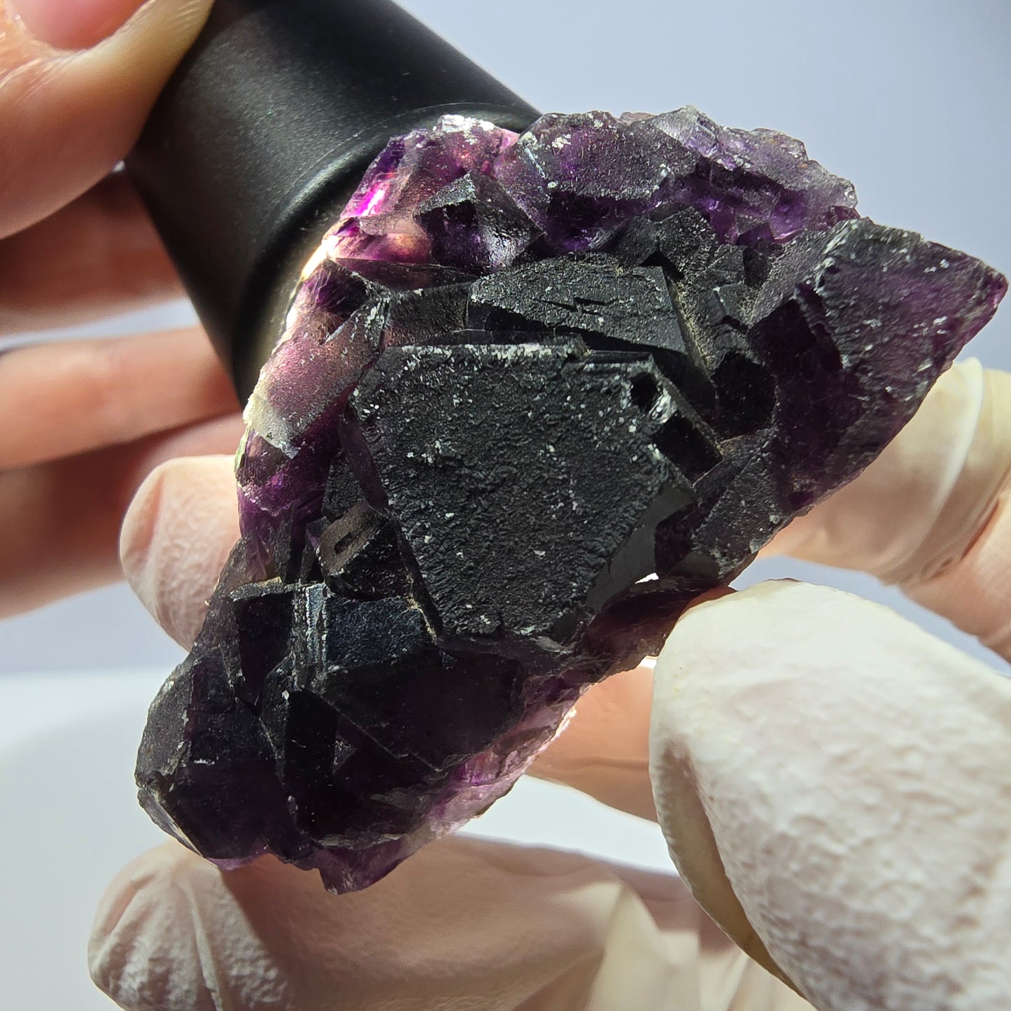 Spécimen de cube de fluorite fantôme, hexagonal, violet, Okorusu, Namibie, 52 x 33 x 16 mm
