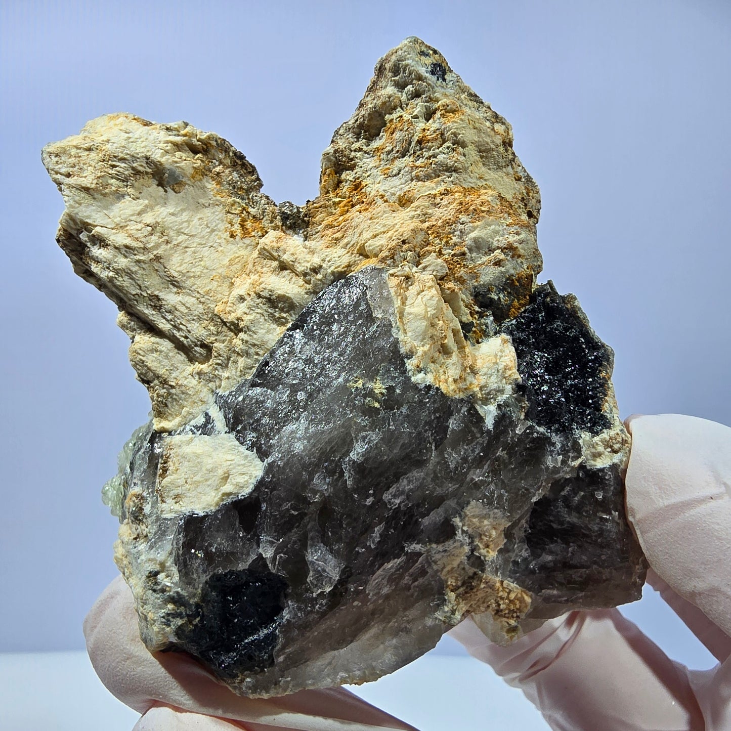 Rauchquarz, Hyalit Schörl Turmalin Orthoklas Muskovit Erongo, Namibia 74*68*36mm
