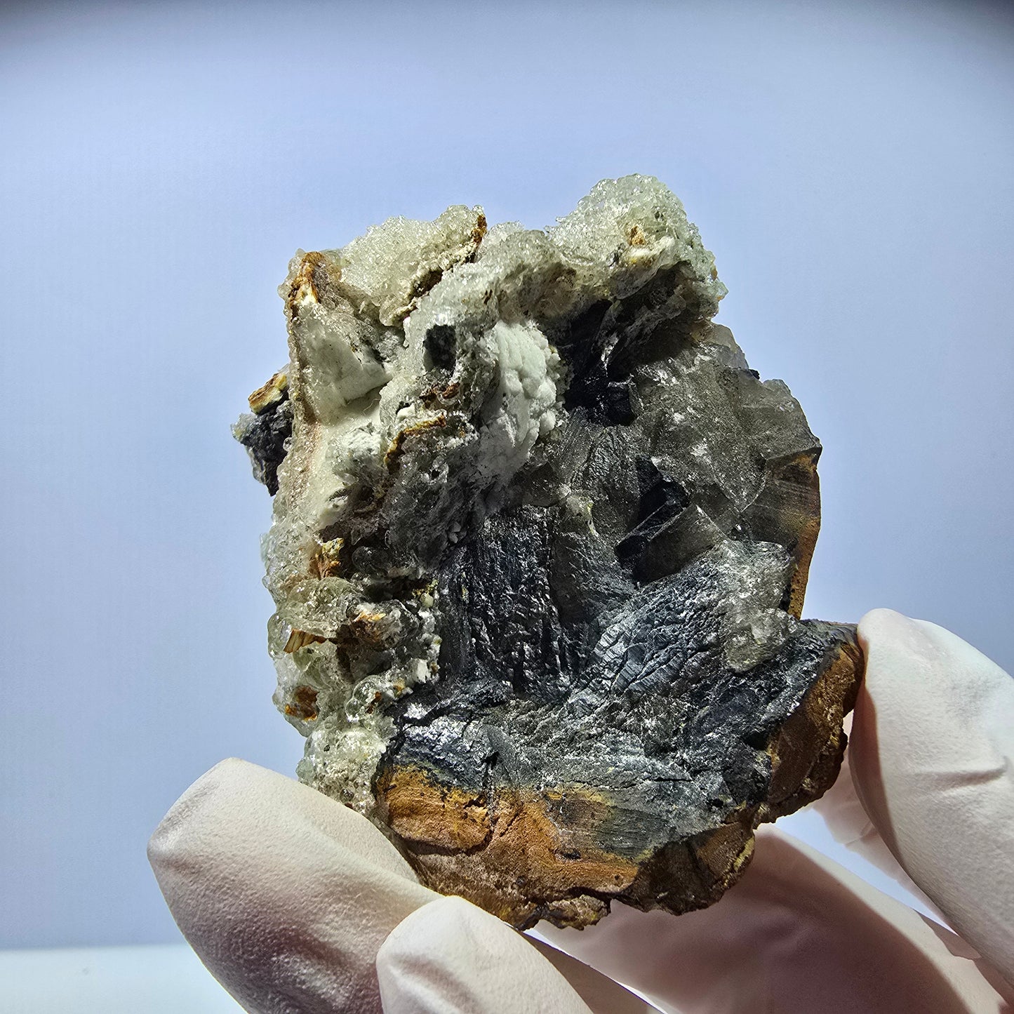 Hyalit Opal, Rauchquarz, Schörl Turmalin, Orthoklas Erongo, Namibia 71*58*45mm