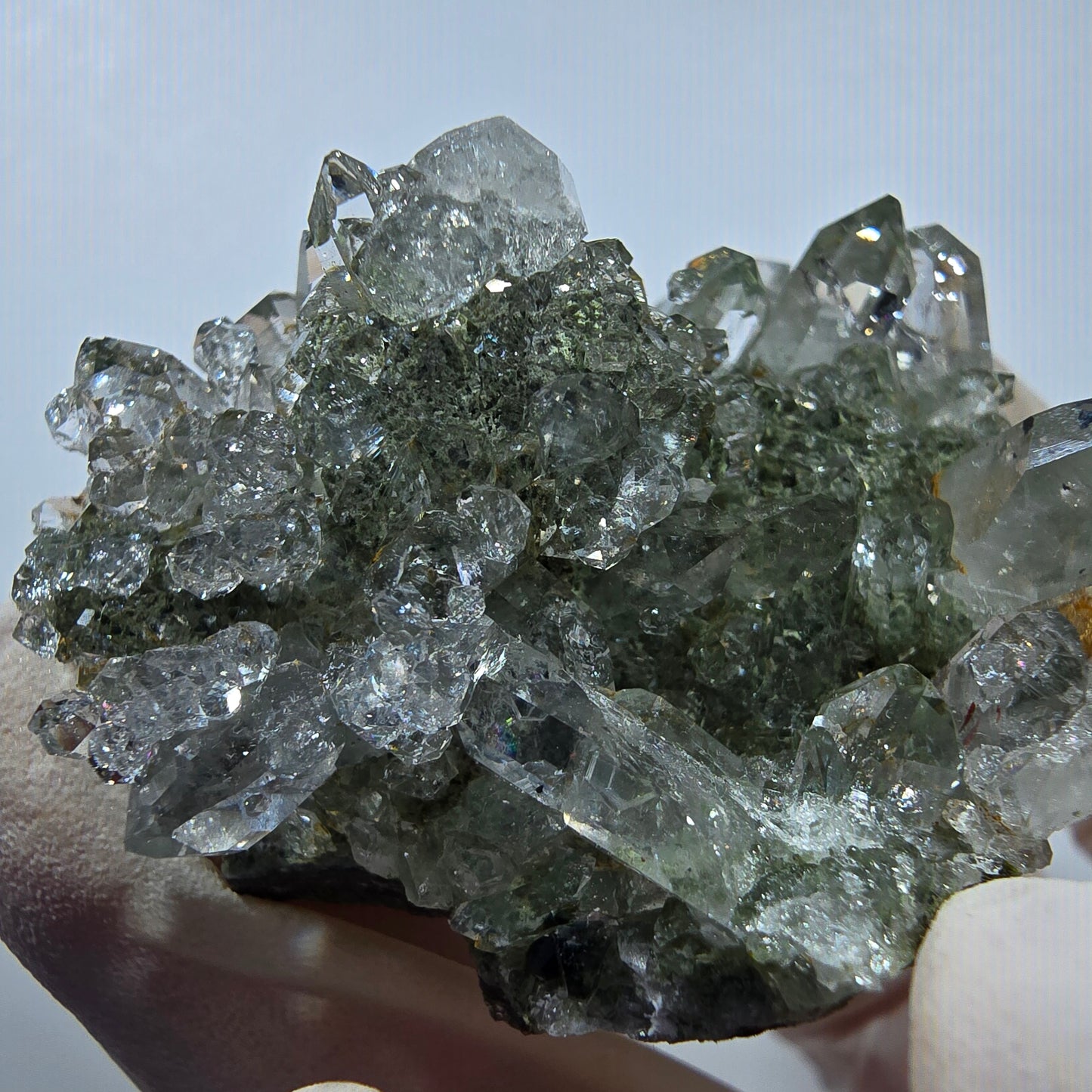 Starburst Harlequin Quartz, Analcim, Chlorite Streep Mine Gobo. Namibia 53*39*28mm