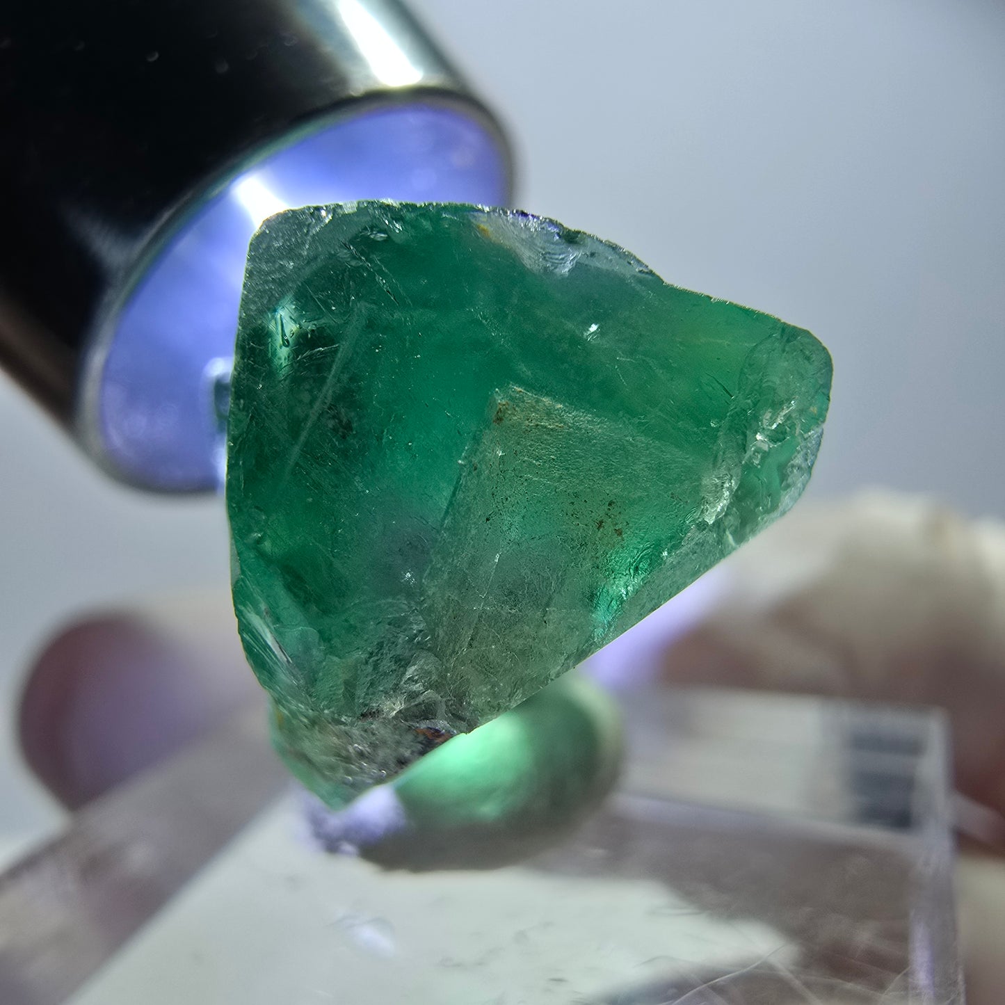 Spécimen rare de cube de fluorite, vert violet, Okorusu, Namibie, 25 x 16 x 14 mm