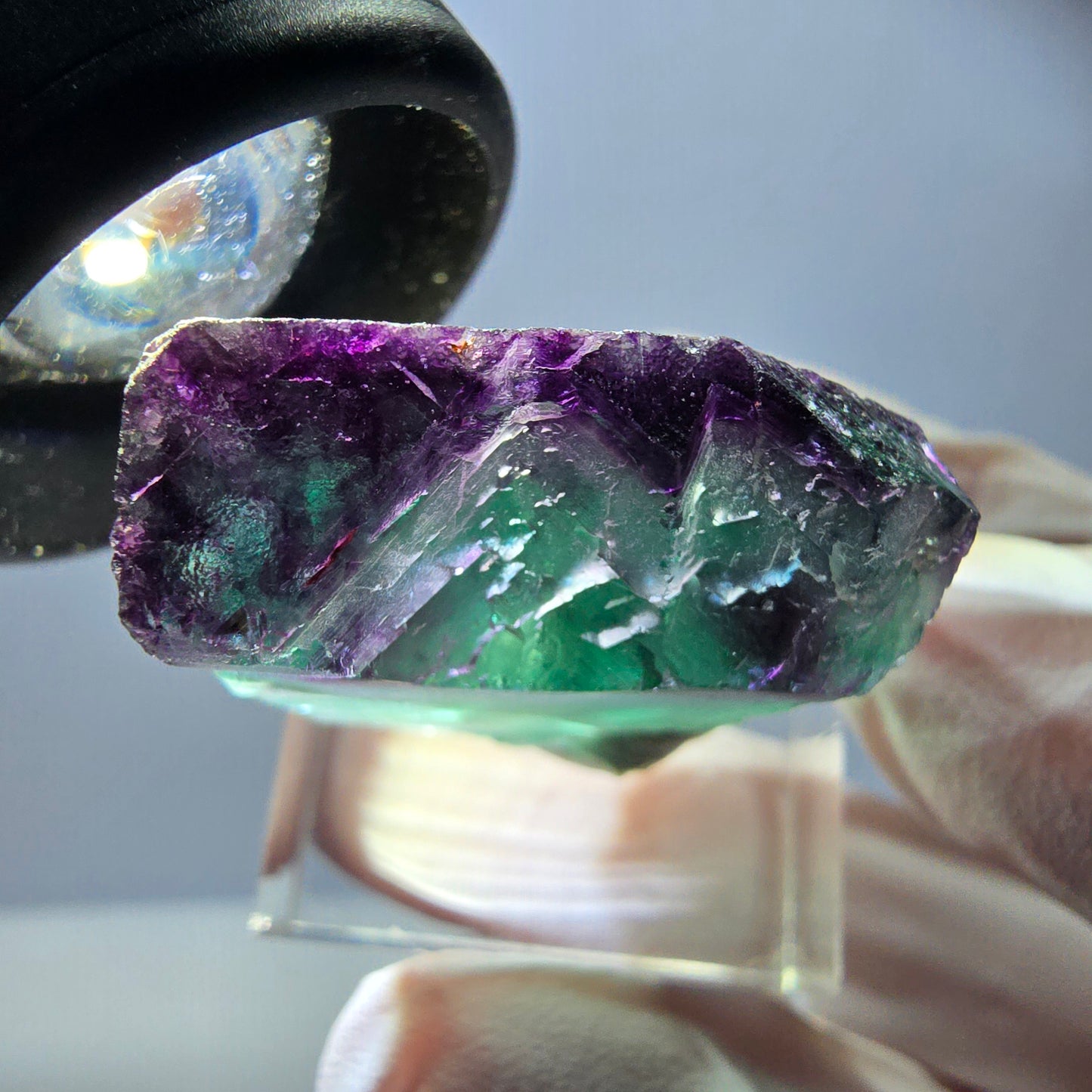 Spécimen rare de cube de fluorite, vert violet, Okorusu, Namibie, 29 x 26 x 15 mm