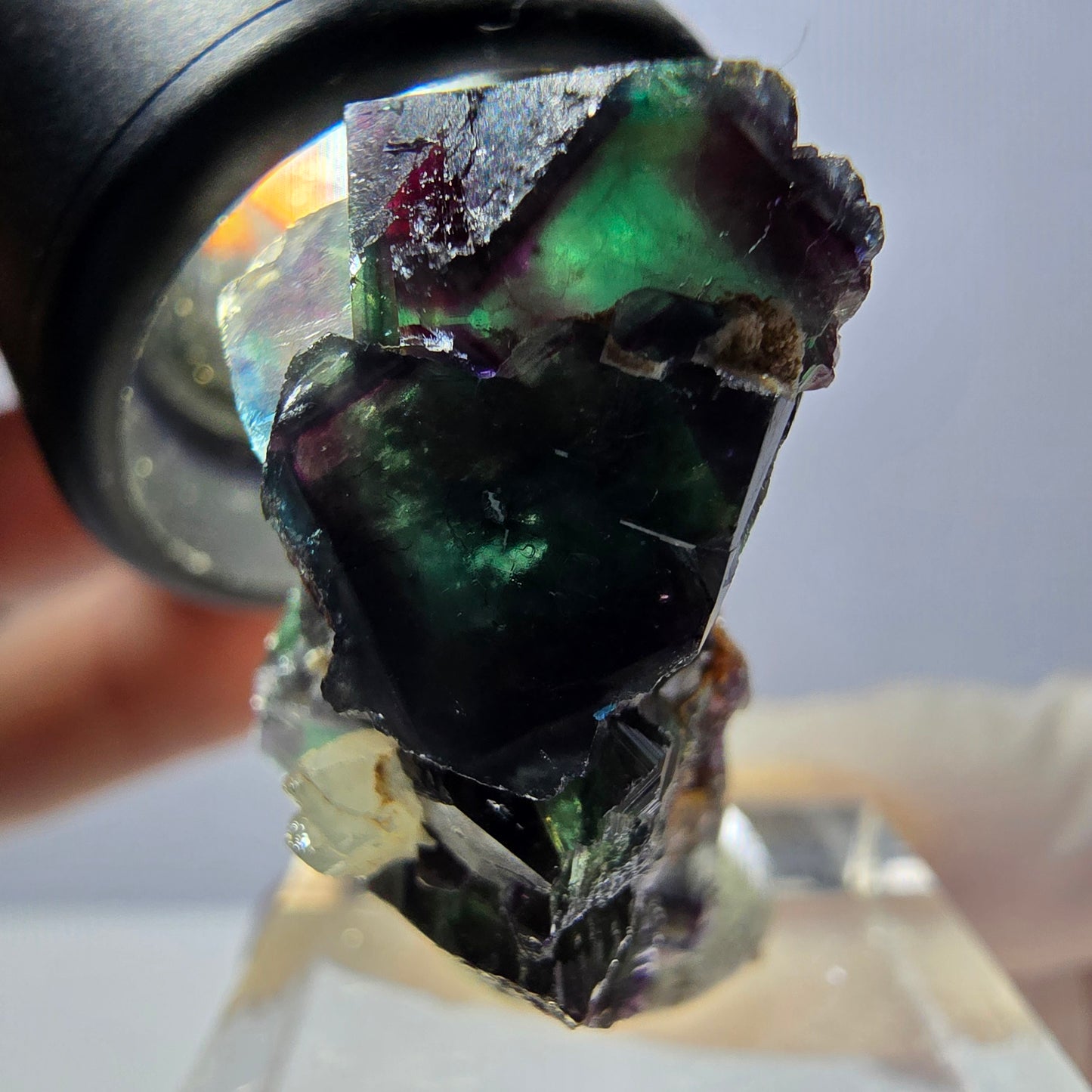 Rare cube de fluorite UV, spécimen de quartz, vert violet, Okorusu, Namibie 32 x 26 x 15 mm