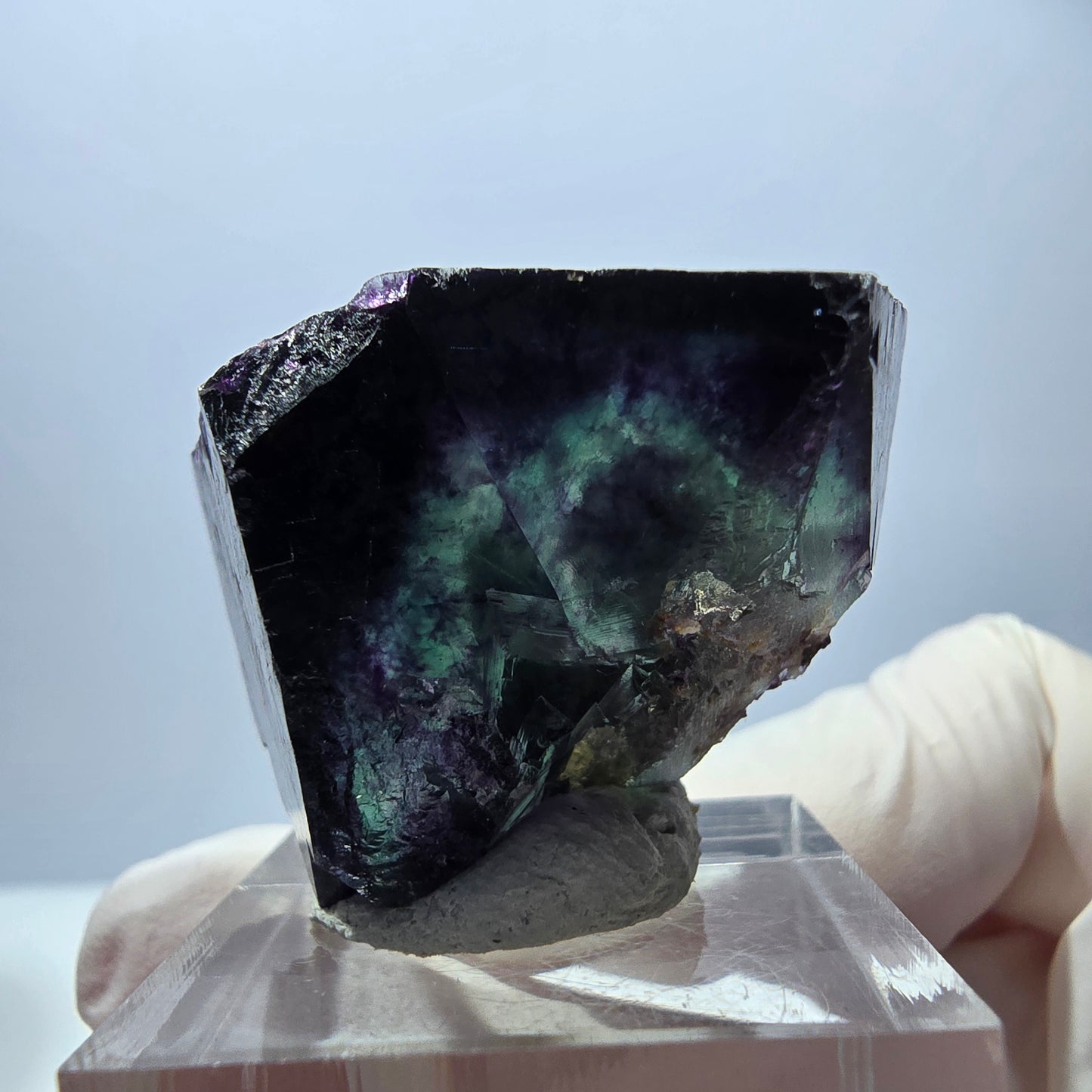 Rare spécimen de cube de fluorite, vert violet, Okorusu, Namibie, 36 x 26 x 22 mm