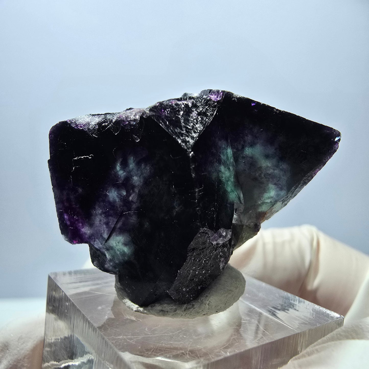 Rare spécimen de cube de fluorite, vert violet, Okorusu, Namibie, 36 x 26 x 22 mm