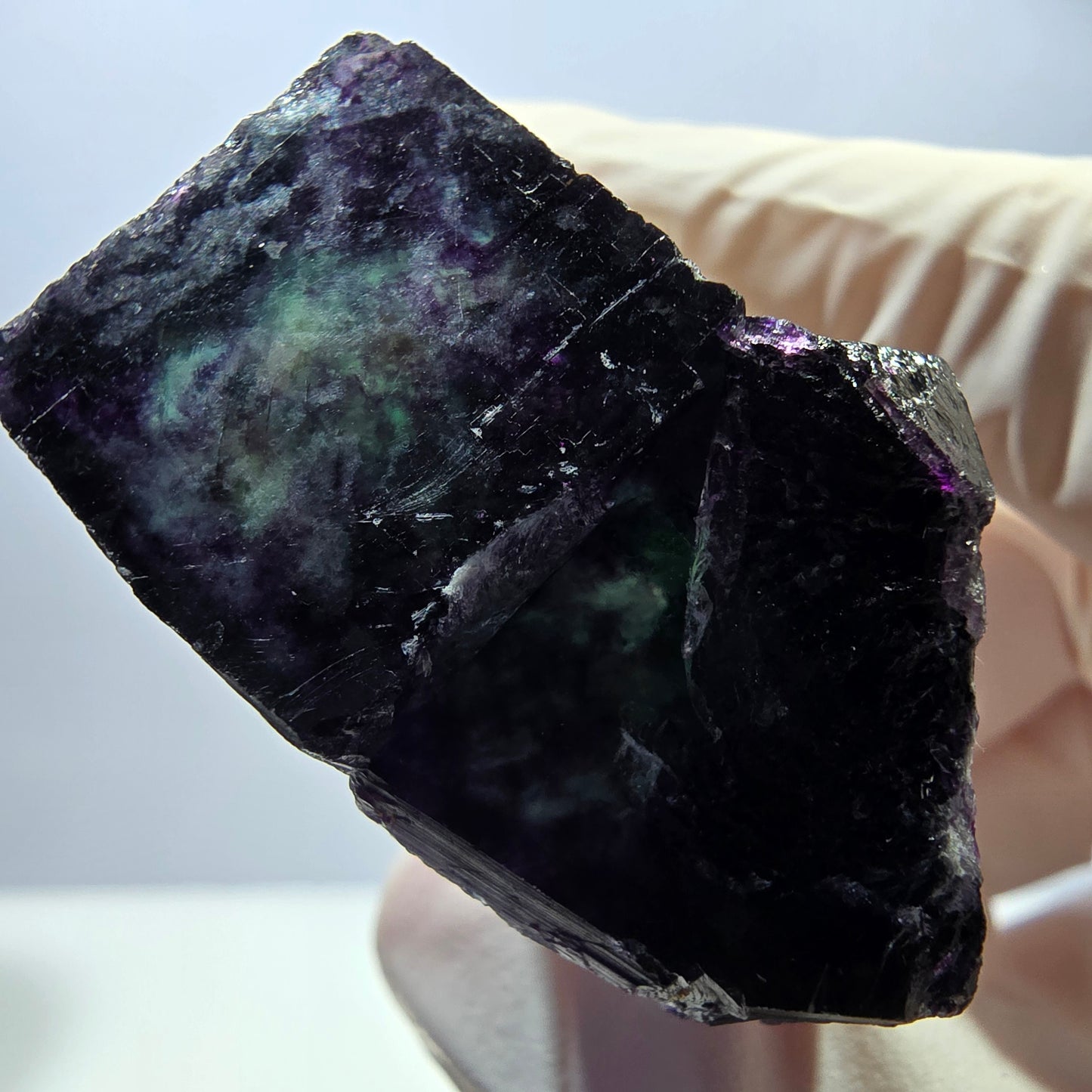 Rare spécimen de cube de fluorite, vert violet, Okorusu, Namibie, 36 x 26 x 22 mm