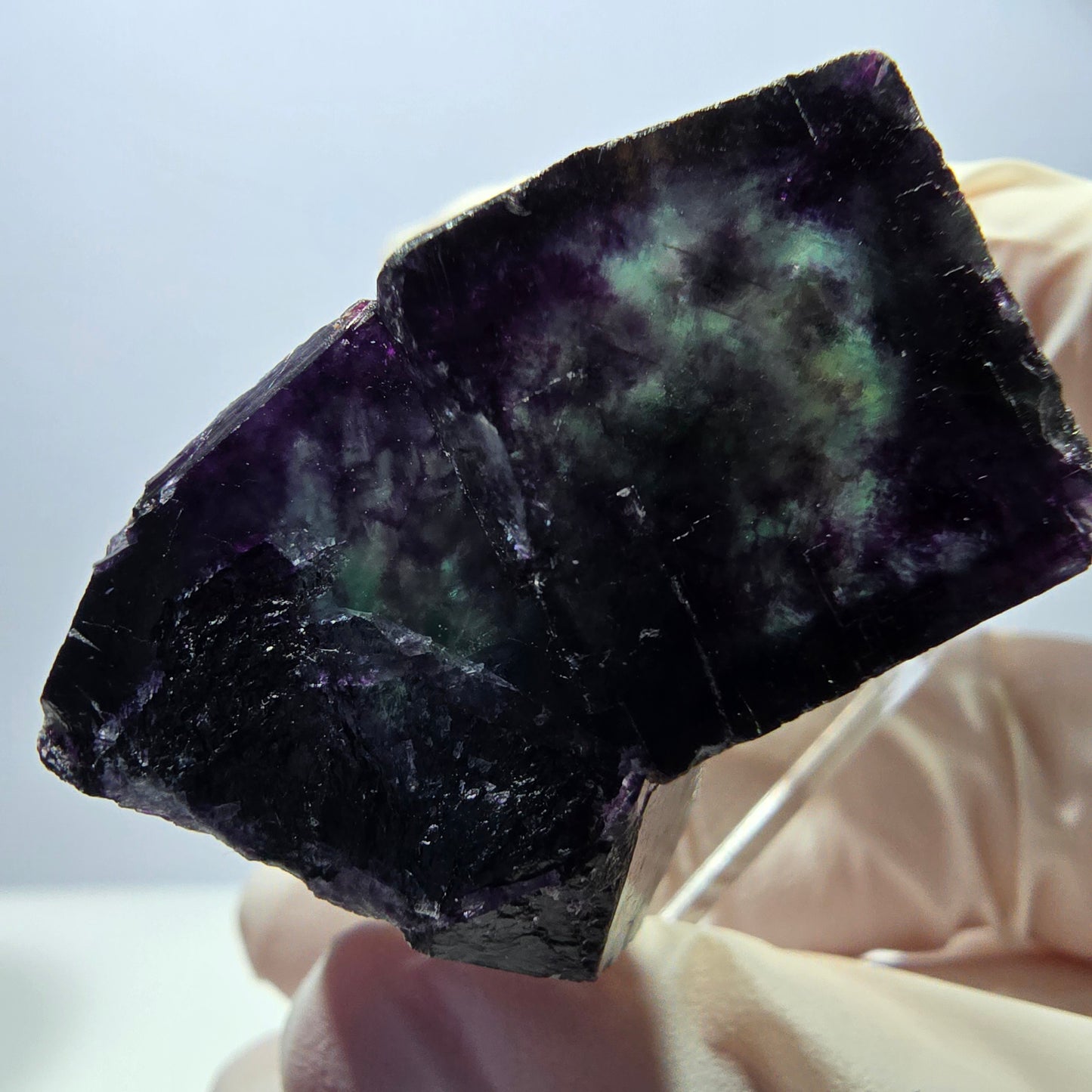 Rare spécimen de cube de fluorite, vert violet, Okorusu, Namibie, 36 x 26 x 22 mm