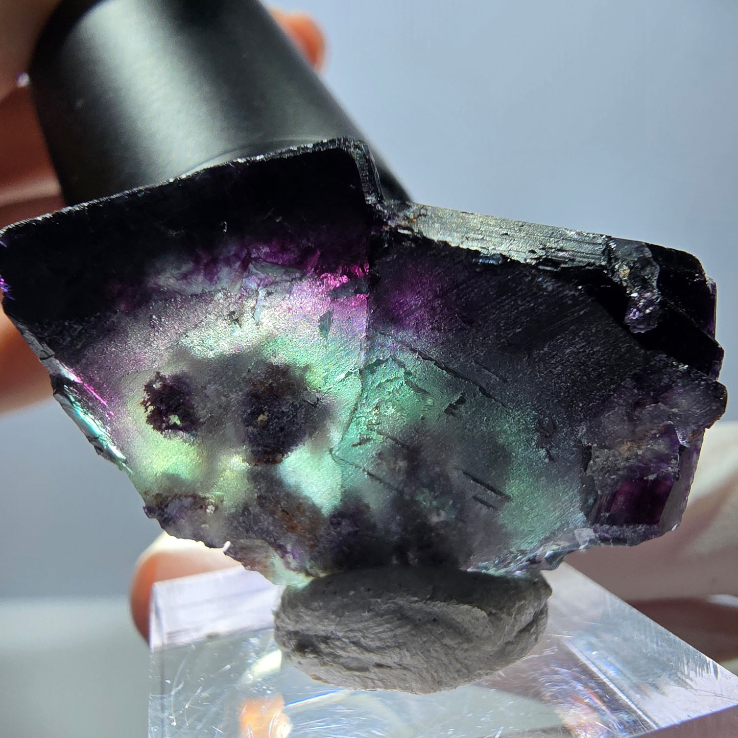 Rare spécimen de cube de fluorite, vert violet, Okorusu, Namibie, 36 x 26 x 22 mm