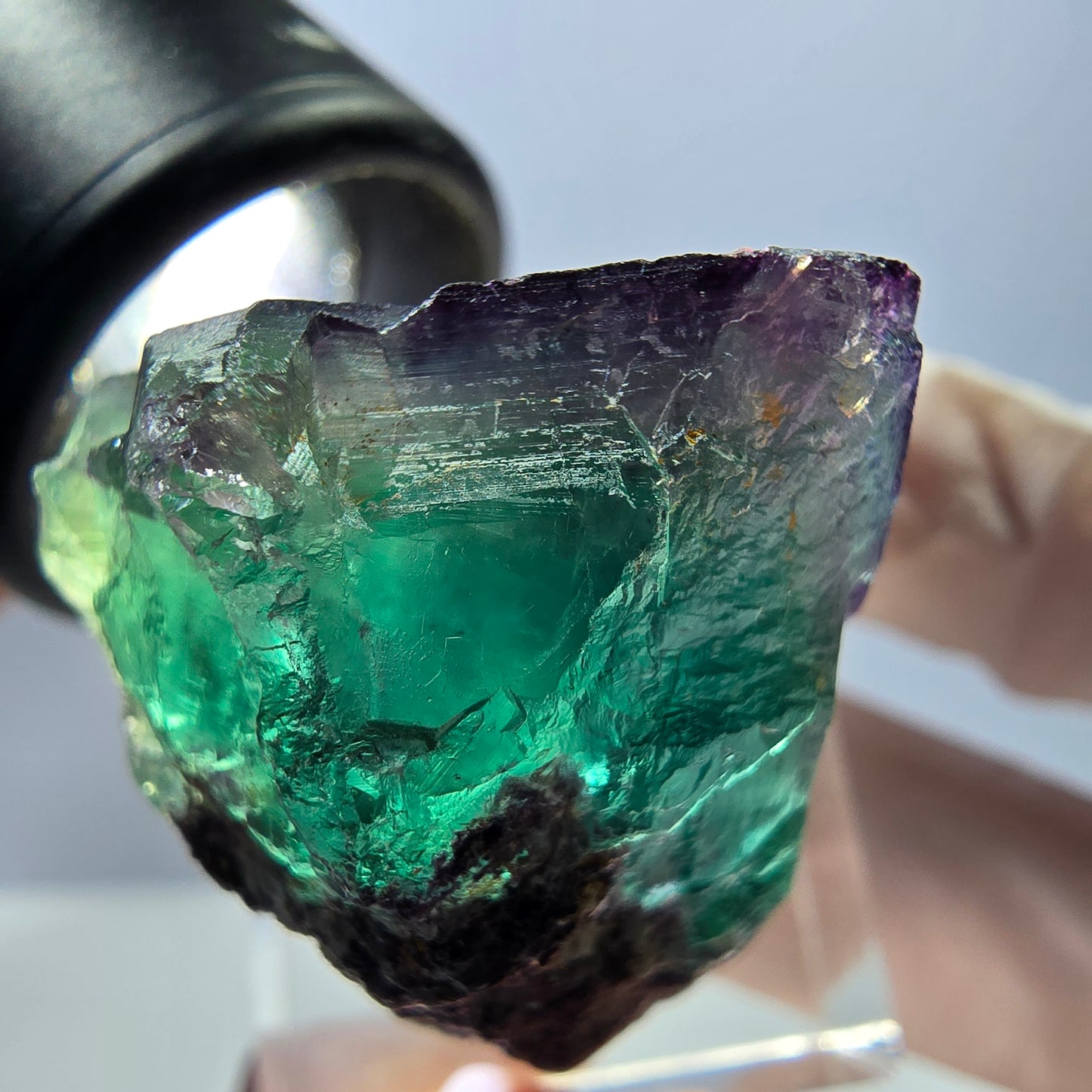 Rare spécimen de cube de fluorite, vert-violet, Okorusu, Namibie, 36 x 26 x 24 mm