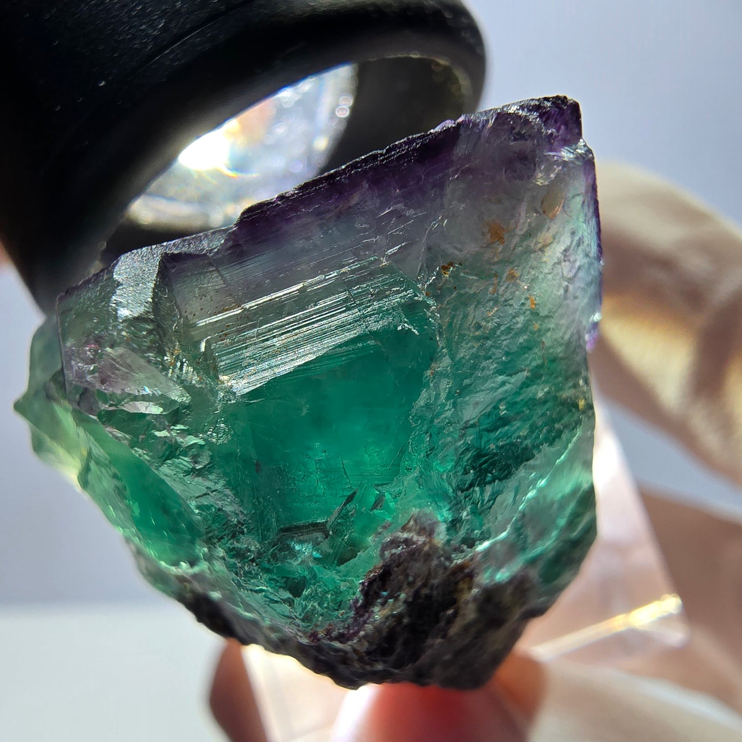 Rare spécimen de cube de fluorite, vert-violet, Okorusu, Namibie, 36 x 26 x 24 mm
