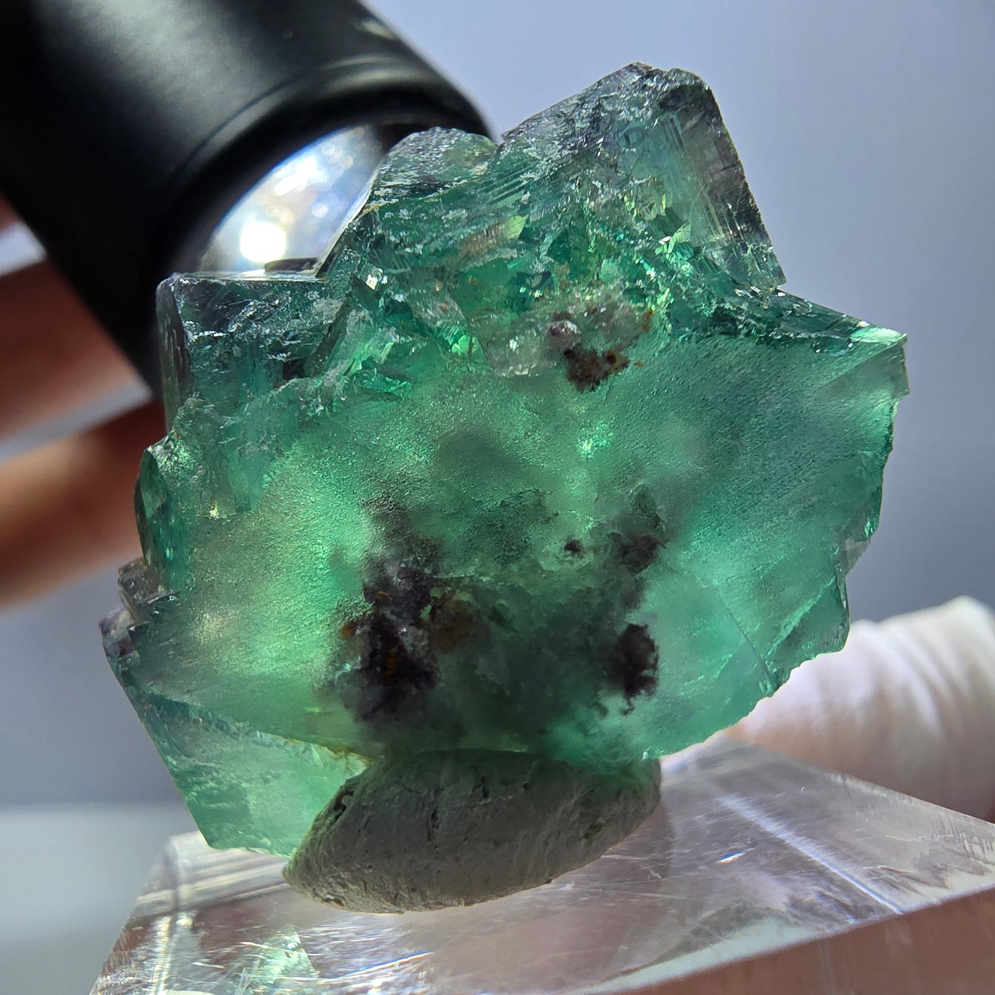 Rare spécimen de cube de fluorite, vert-violet, Okorusu, Namibie, 33 x 26 x 22 mm