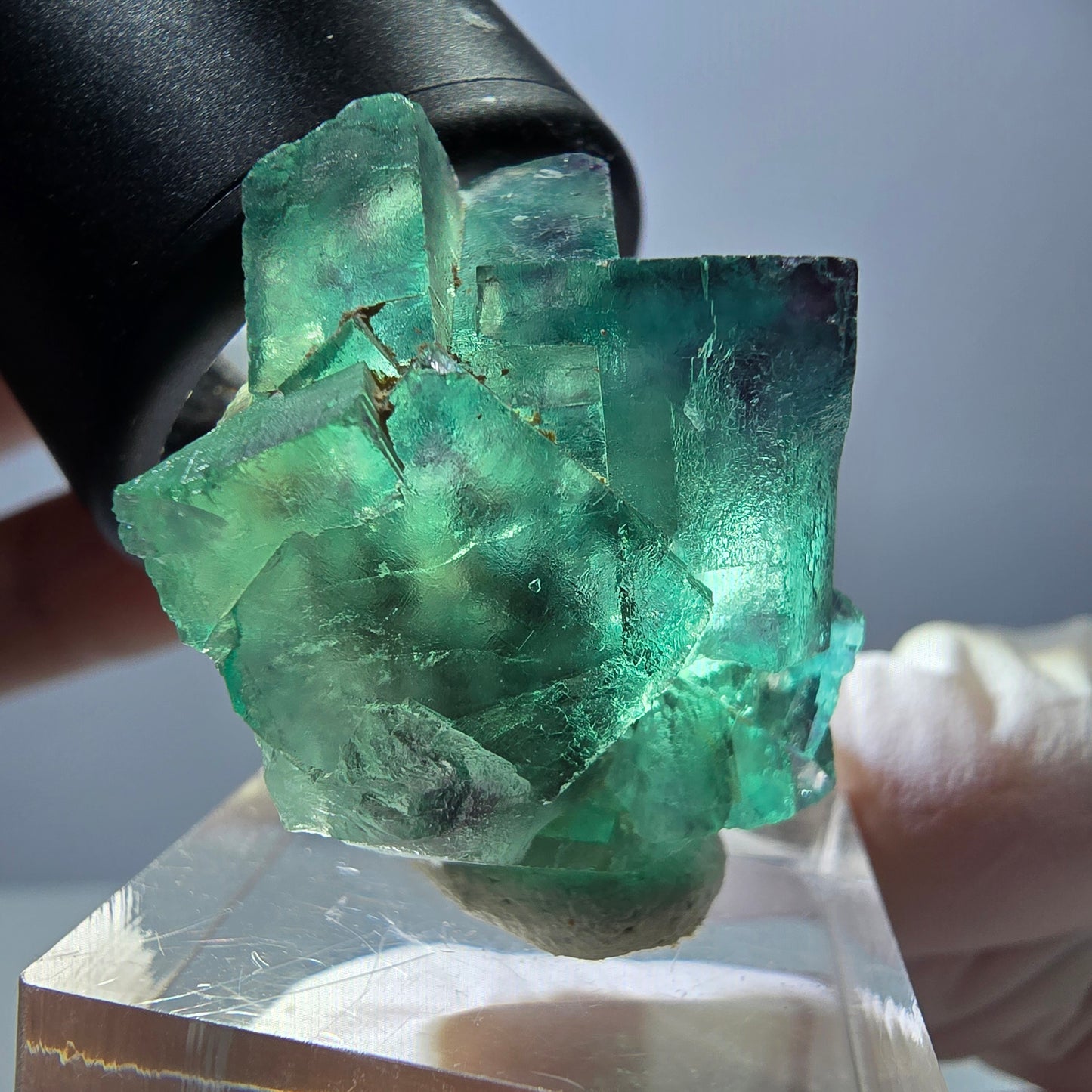 Rare spécimen de cube de fluorite, vert-violet, Okorusu, Namibie, 33 x 26 x 22 mm