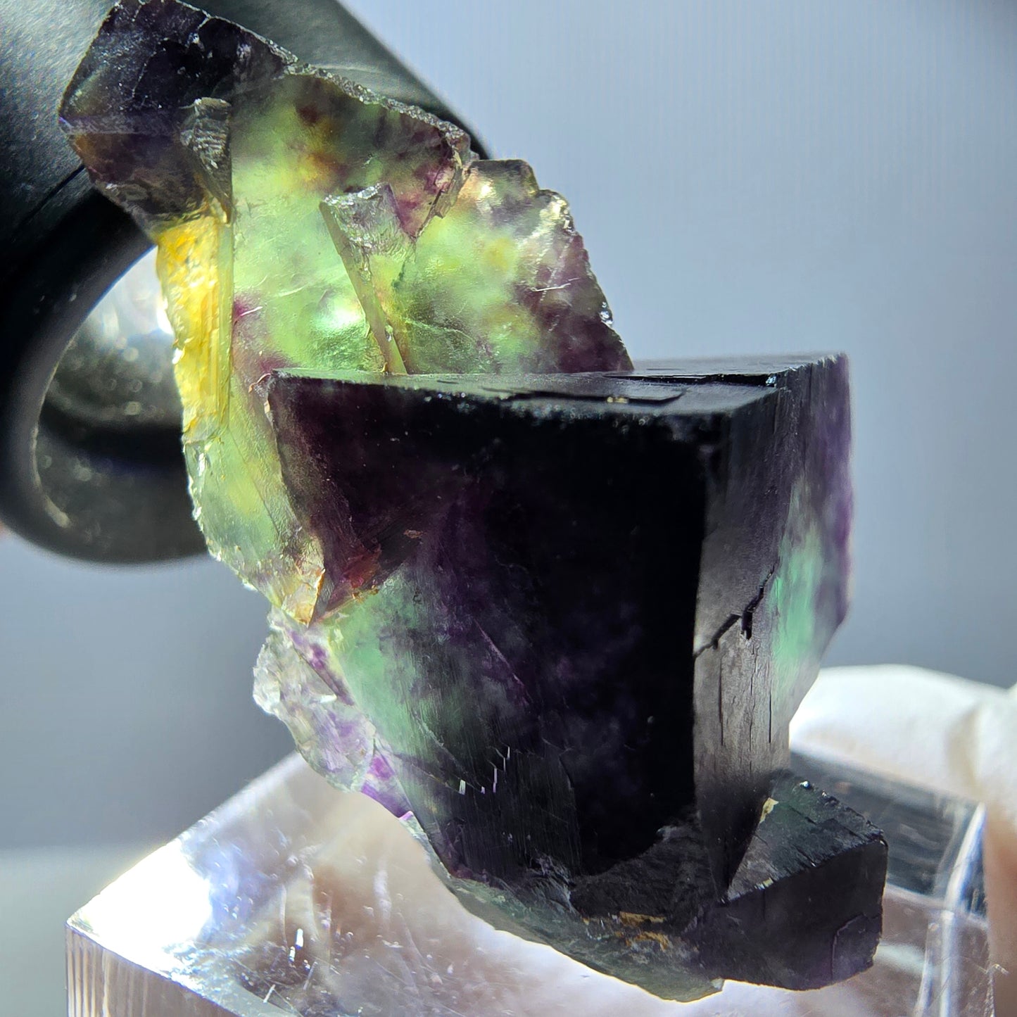 Spécimen rare de cube de fluorite, vert violet, Okorusu, Namibie, 40 x 25 x 18 mm