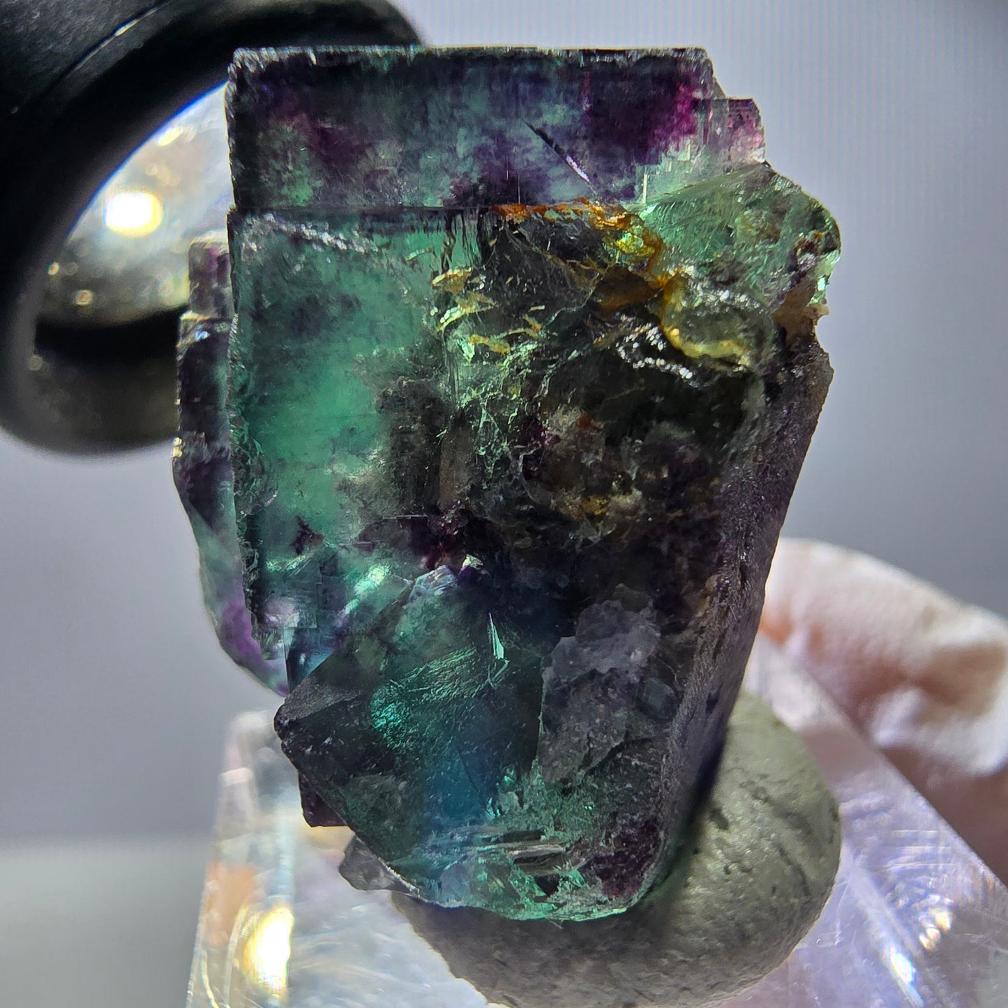 Spécimen rare de cube de fluorite, vert violet, Okorusu, Namibie, 29 x 25 x 21 mm