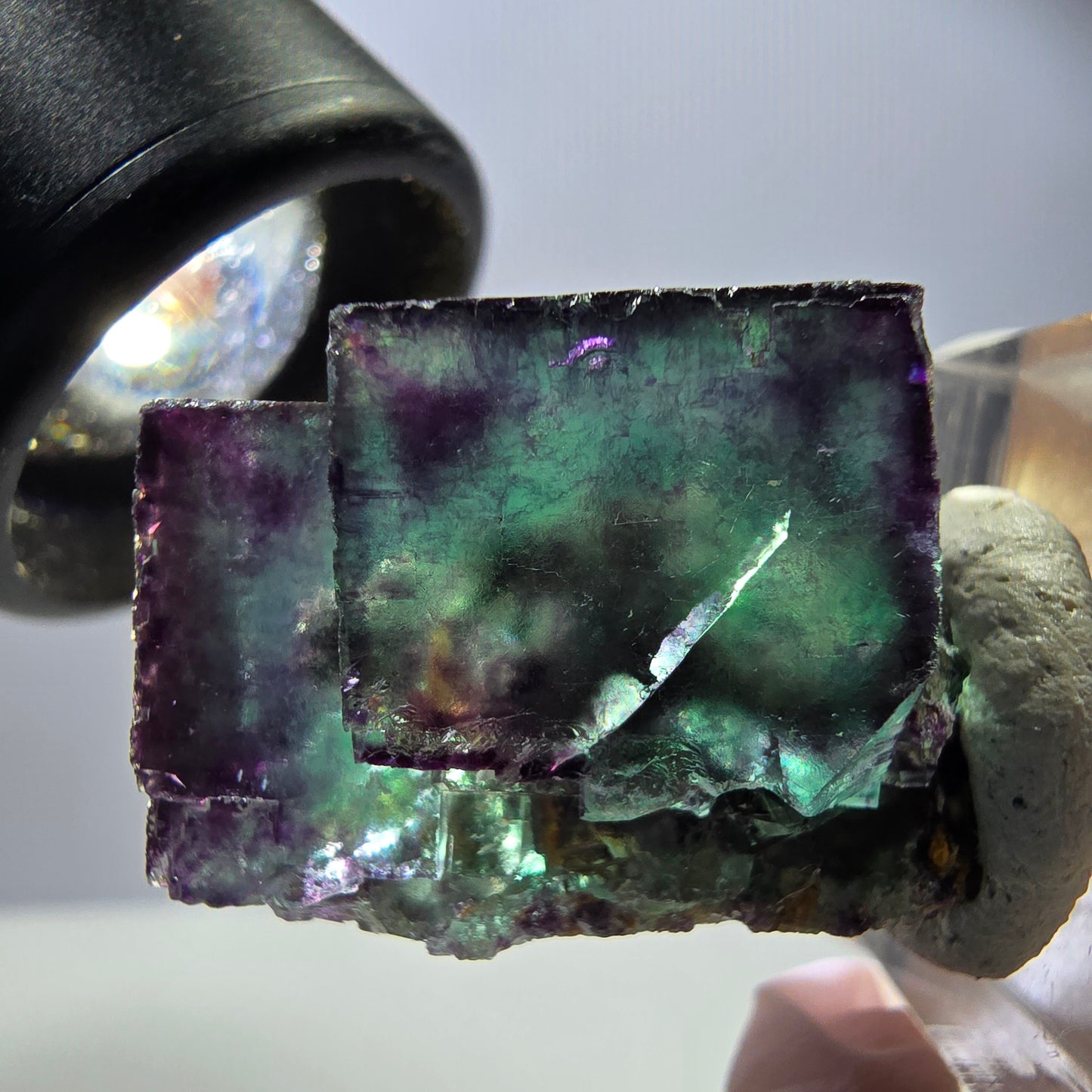 Spécimen rare de cube de fluorite, vert violet, Okorusu, Namibie, 29 x 25 x 21 mm