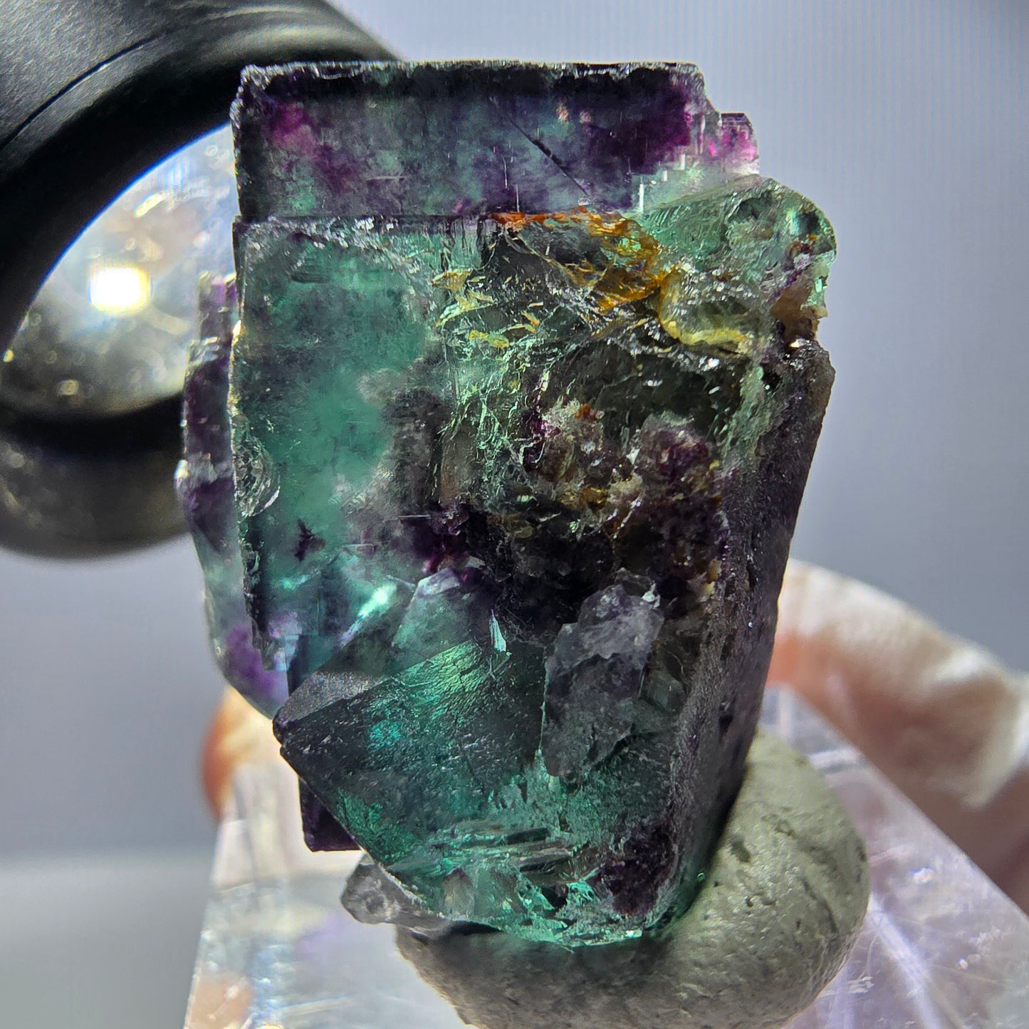 Spécimen rare de cube de fluorite, vert violet, Okorusu, Namibie, 29 x 25 x 21 mm