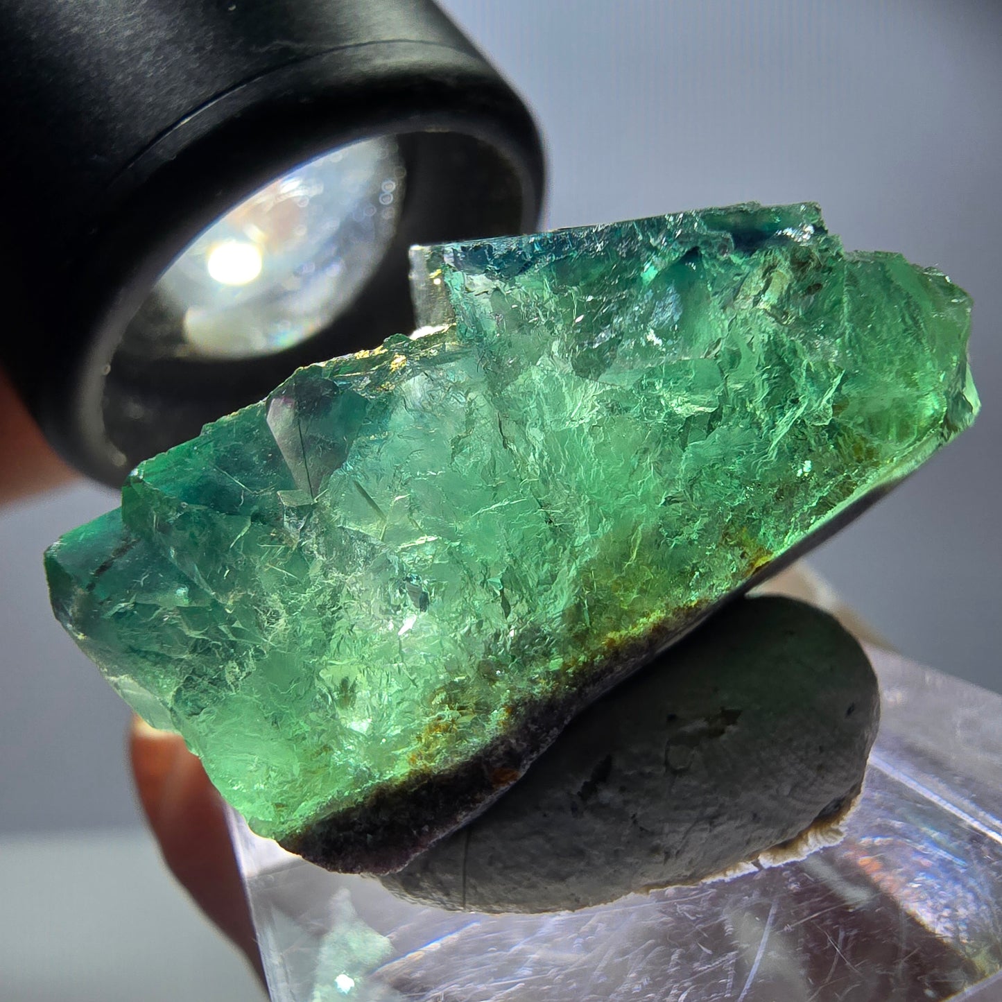 Rare spécimen de cube de fluorite, vert-violet, Okorusu, Namibie, 37 x 21 x 18 mm