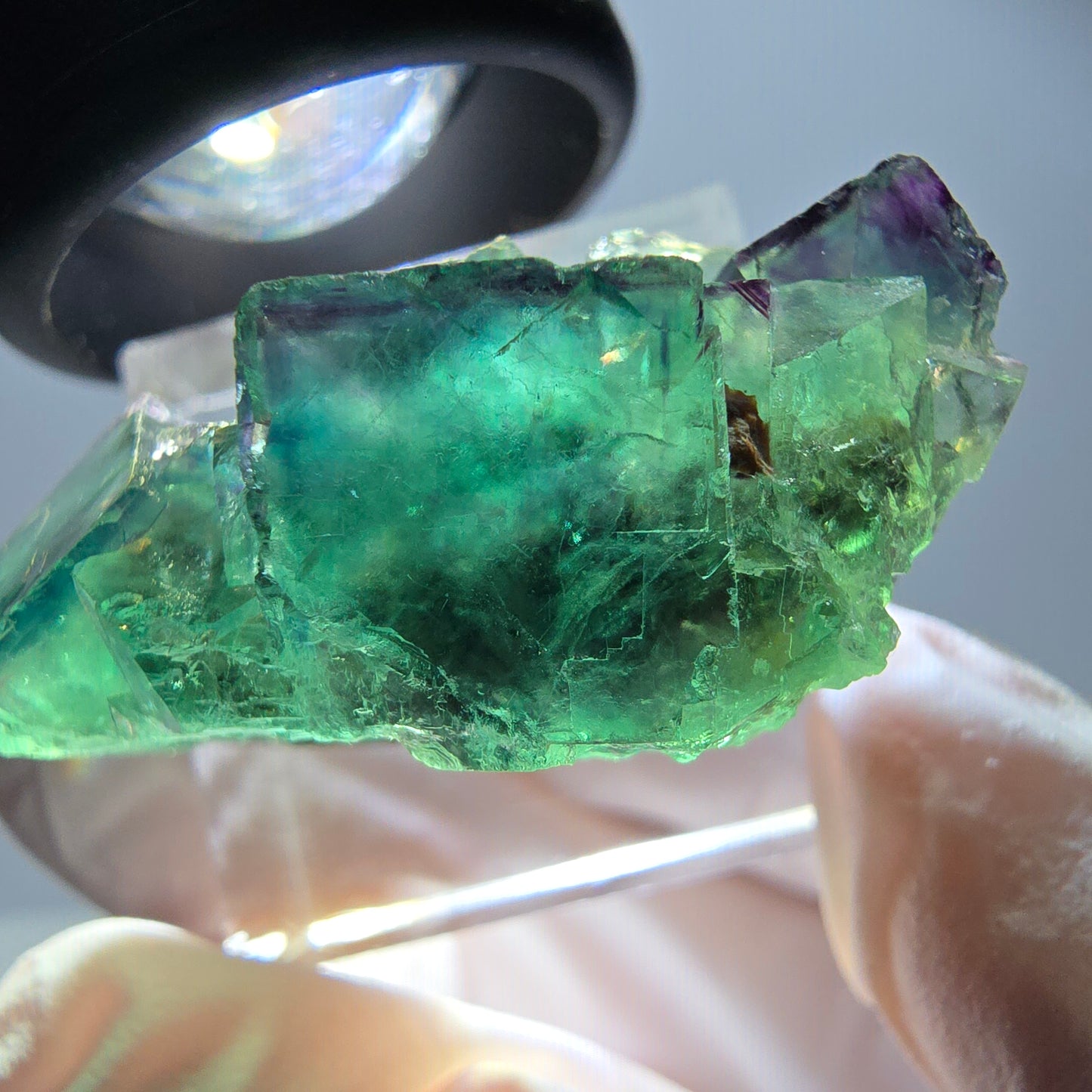 Rare spécimen de cube de fluorite, vert-violet, Okorusu, Namibie, 37 x 21 x 18 mm