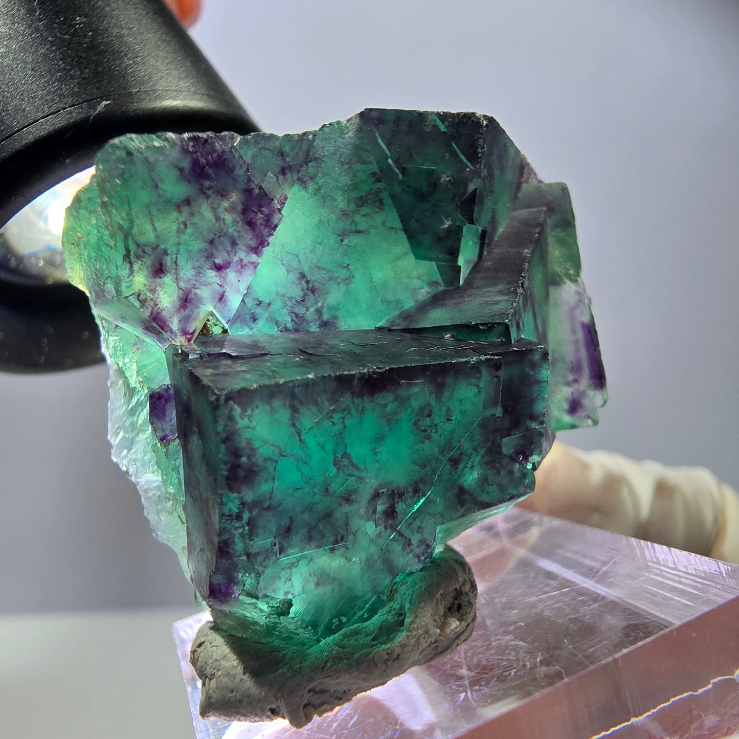 Spécimen rare de cube de fluorite, vert violet, Okorusu, Namibie, 40 x 31 x 17 mm