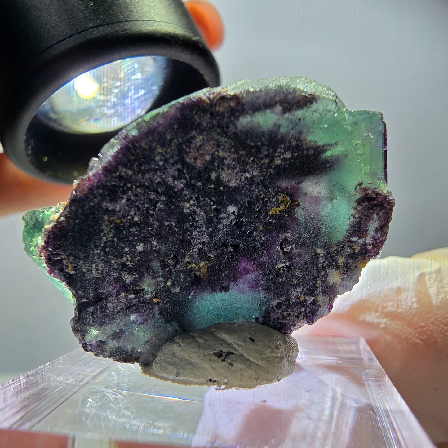 Spécimen rare de cube de fluorite, vert violet, Okorusu, Namibie, 30 x 24 x 17 mm