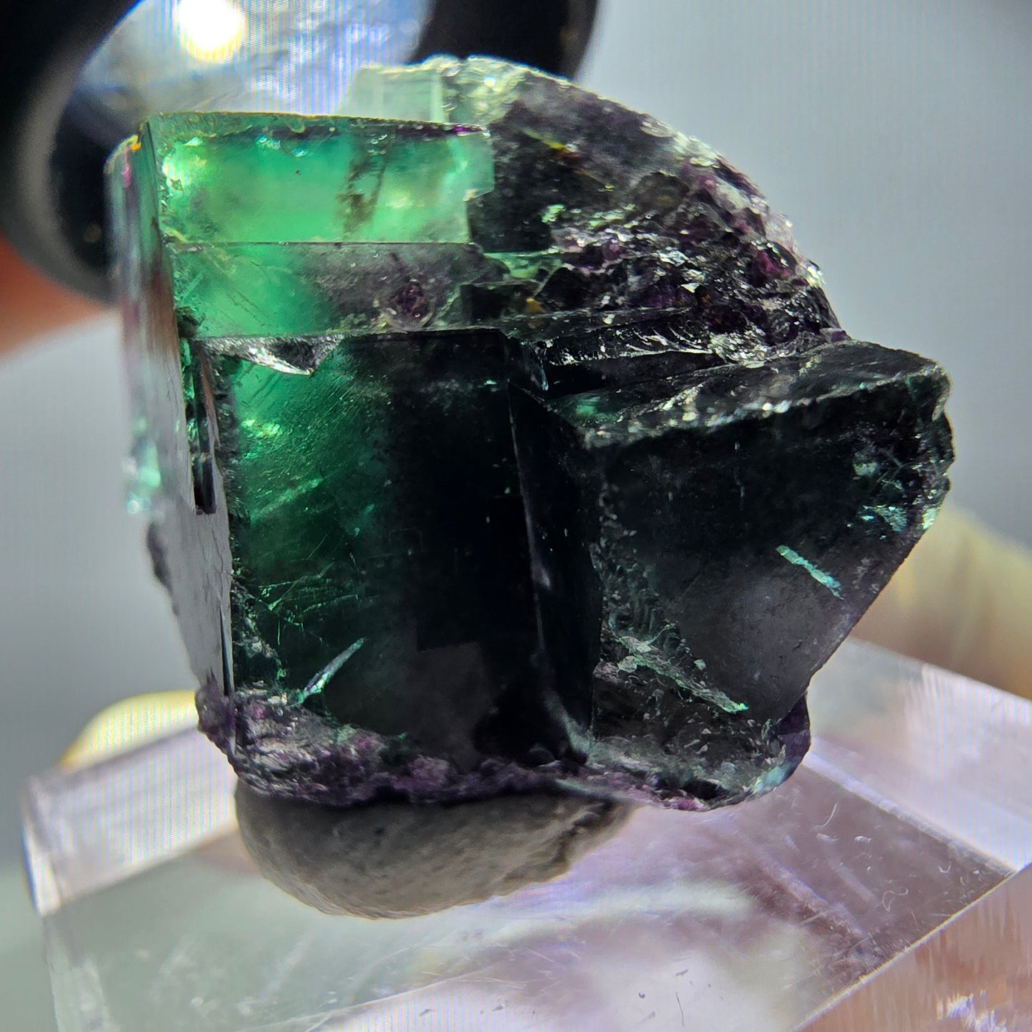 Spécimen rare de cube de fluorite, vert violet, Okorusu, Namibie, 30 x 24 x 17 mm