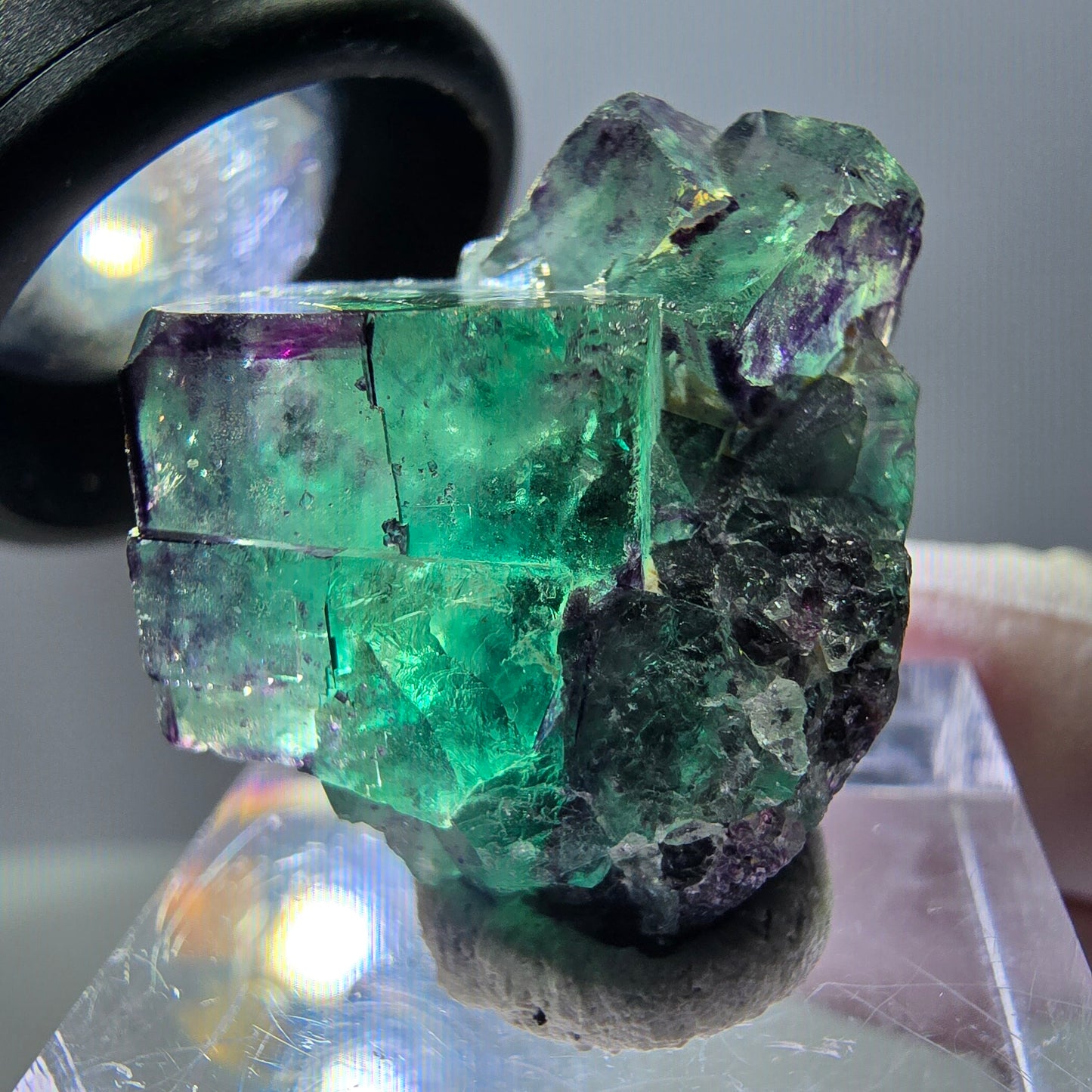 Seltene Fluorit Würfel Stufe, grün lila Okorusu, Namibia 25*23*12mm