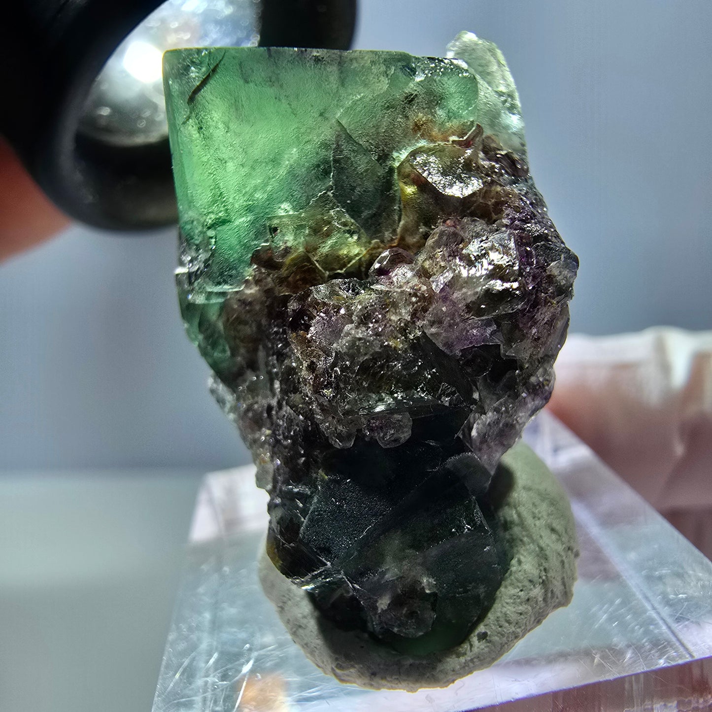Phantom Fluorit Würfel Stufe, parkettiert grün lila Okorusu, Namibia 39*24*20mm