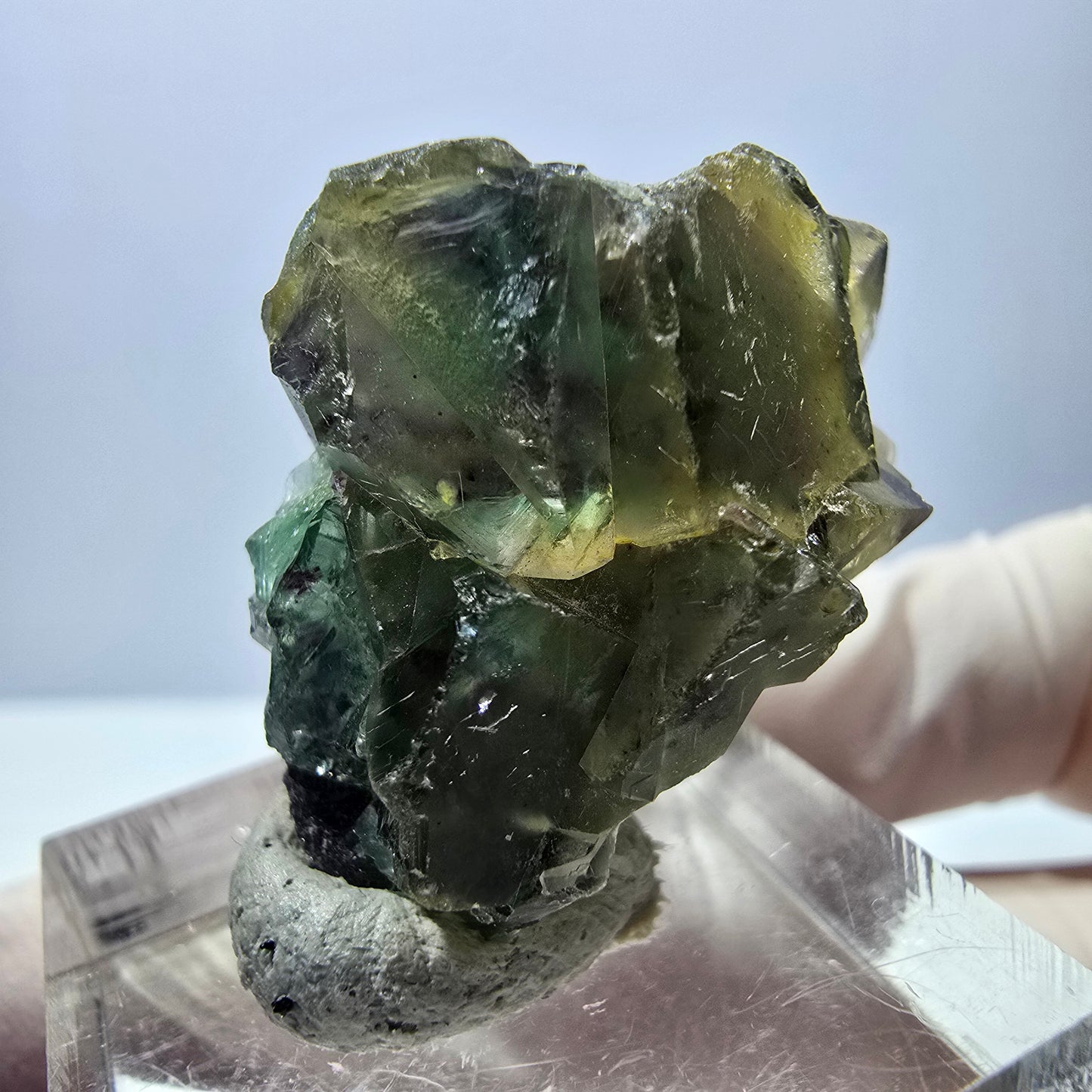 Phantom Fluorit Würfel Stufe, grün gelb lila Okorusu, Namibia 31*21*14mm