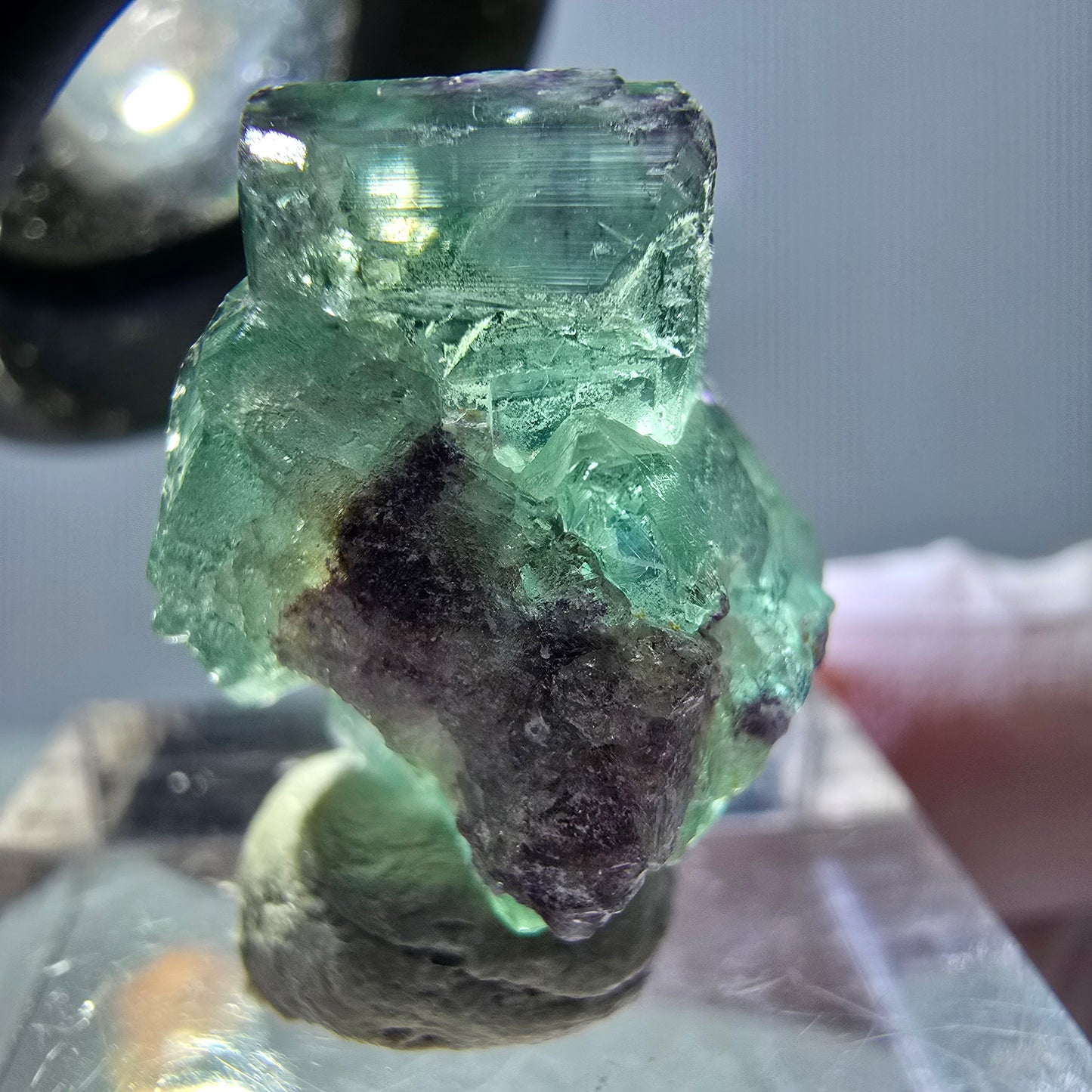 Phantom Fluorit Würfel Stufe, grün lila Okorusu, Namibia 20*16*15mm