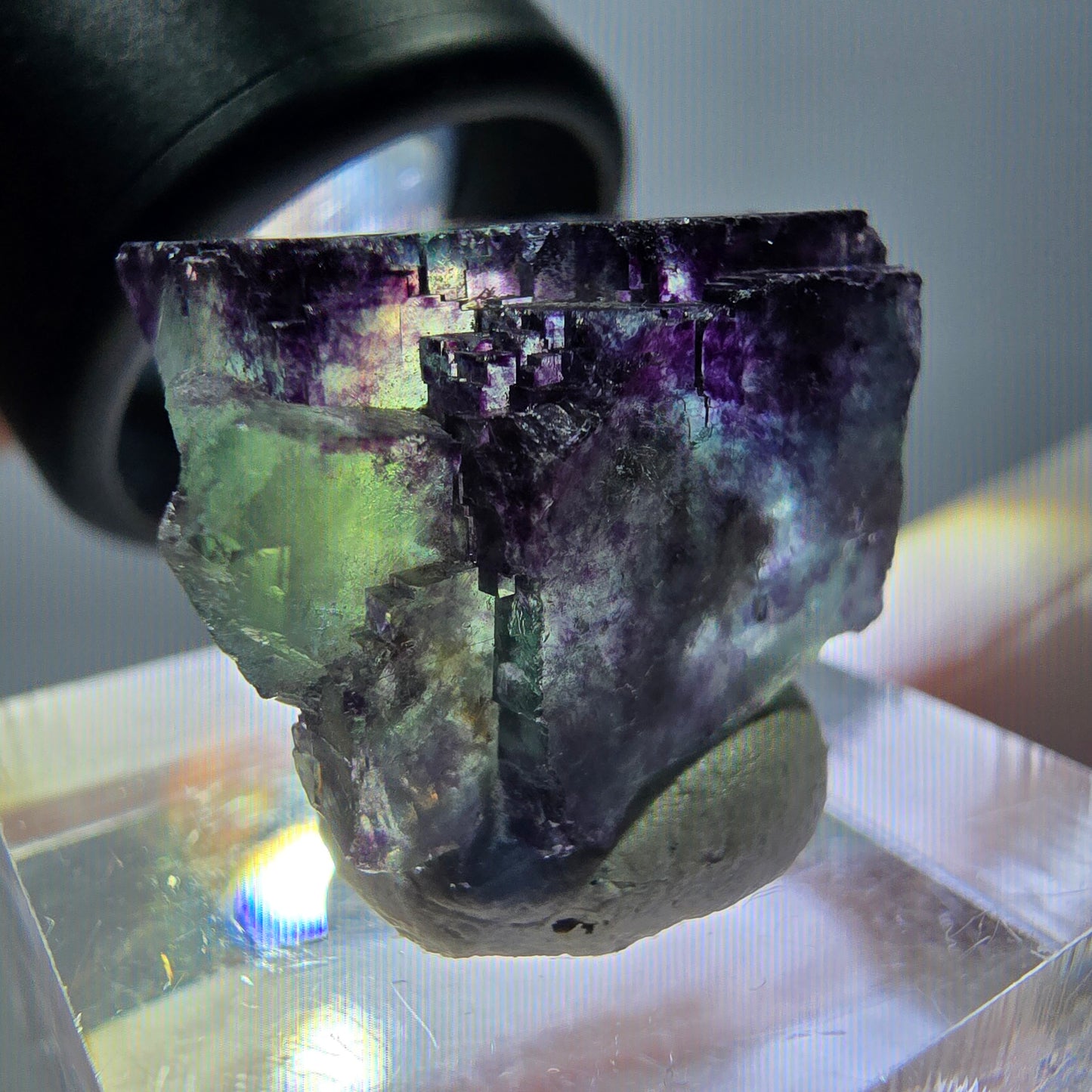 Phantom Fluorit Würfel Stufe, grün lila Okorusu, Namibia 21*20*12mm