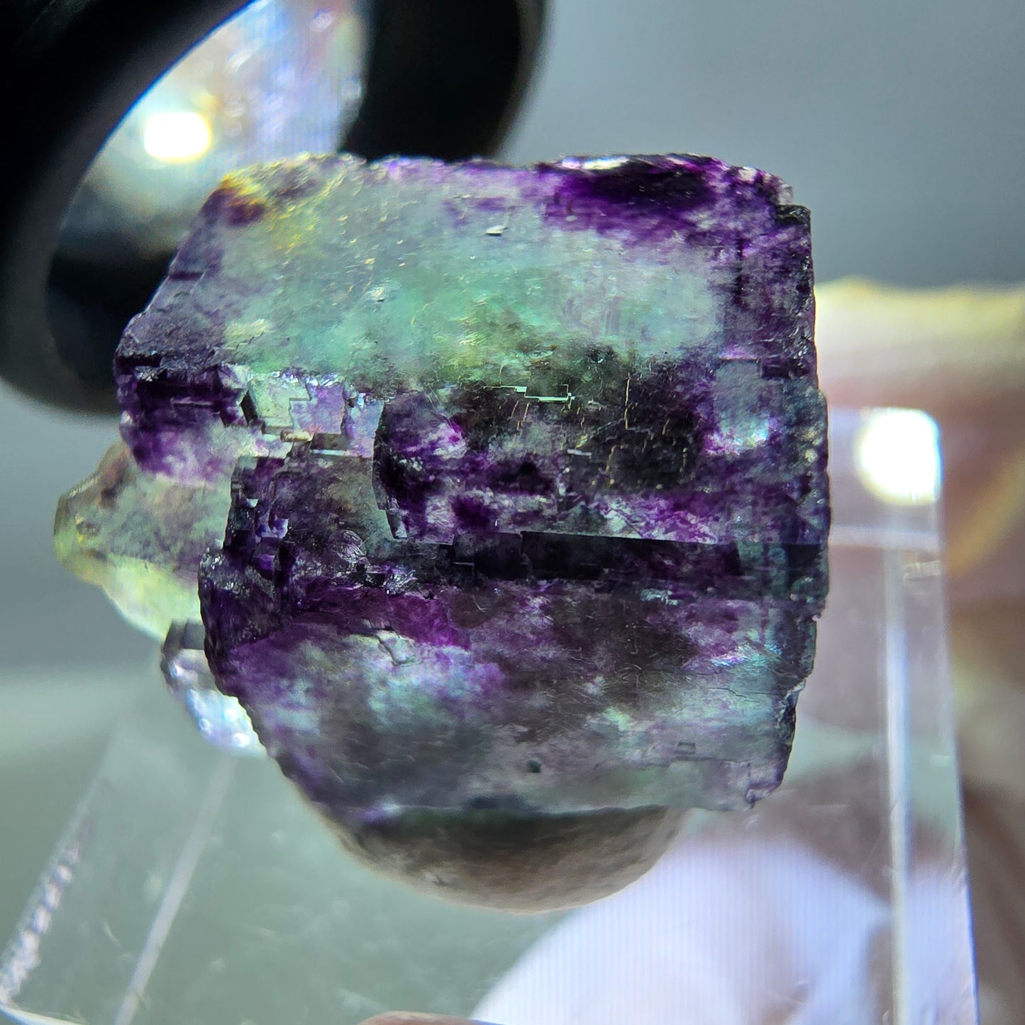 Phantom Fluorit Würfel Stufe, grün lila Okorusu, Namibia 21*20*12mm