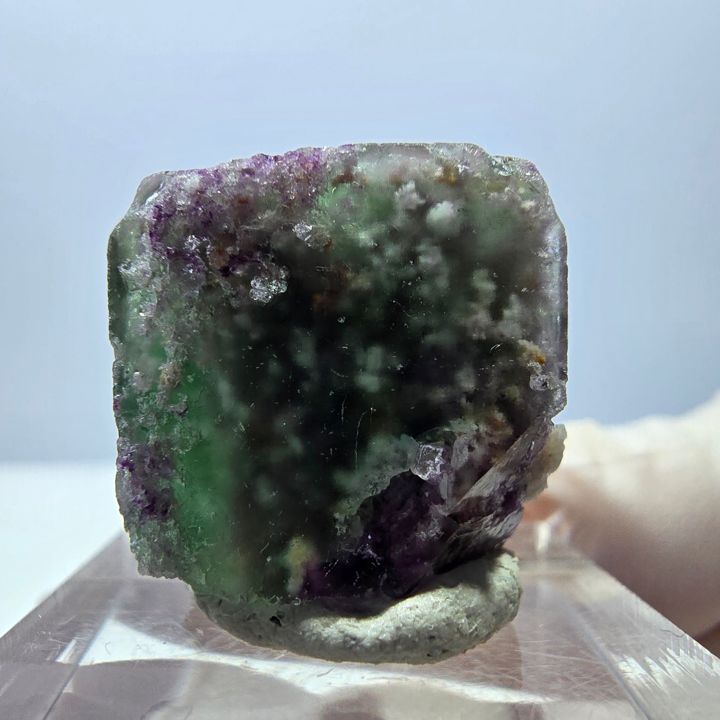 Phantom Fluorit Würfel, Quarz Stufe, grün lila Okorusu, Namibia 22*19*19mm
