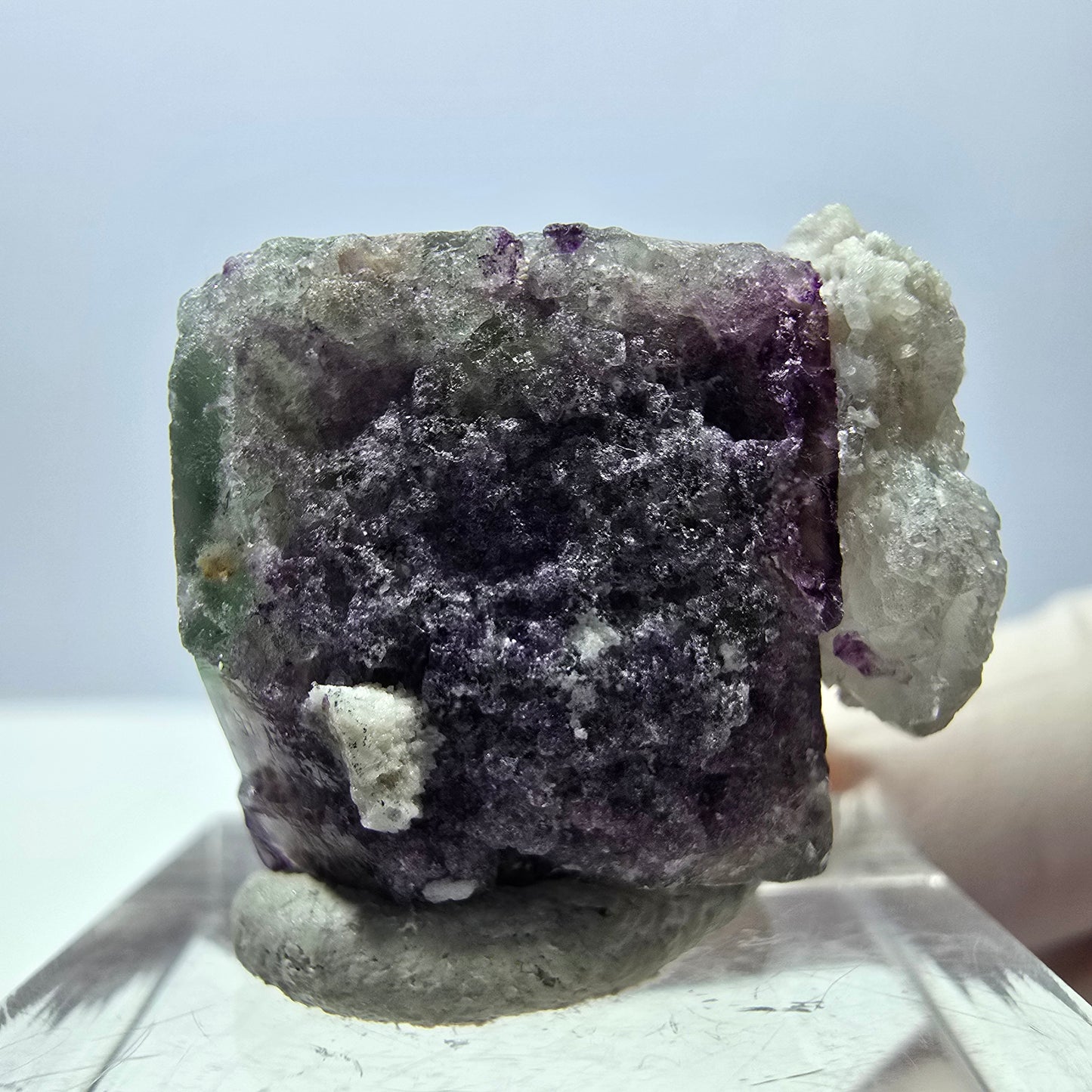 Phantom Fluorit Würfel, Quarz Stufe, grün lila Okorusu, Namibia 22*19*19mm