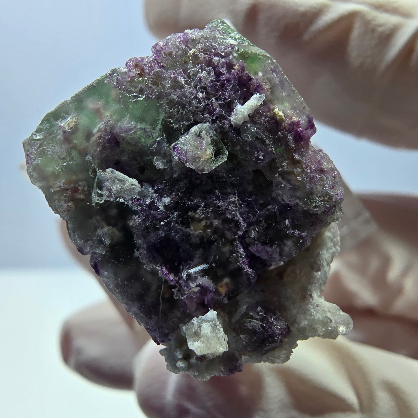 Phantom Fluorit Würfel, Quarz Stufe, grün lila Okorusu, Namibia 22*19*19mm