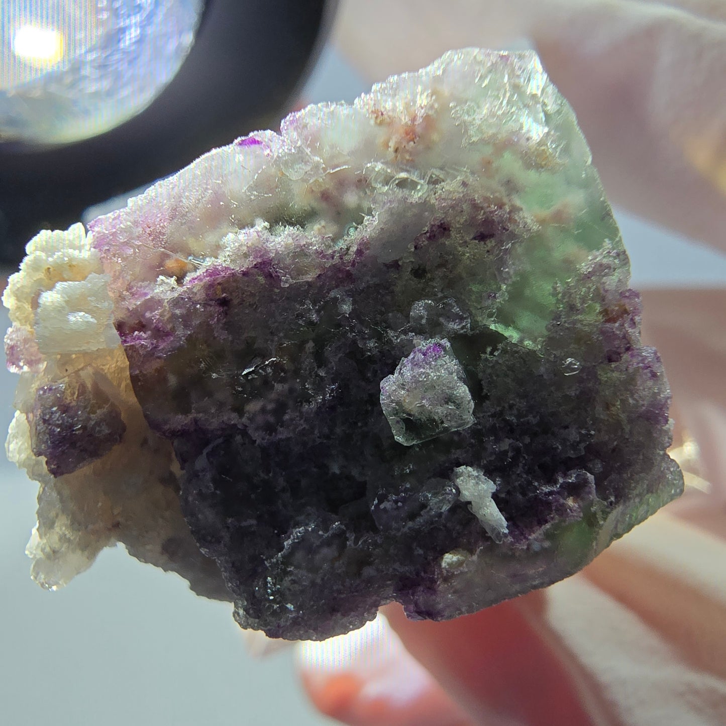 Phantom Fluorit Würfel, Quarz Stufe, grün lila Okorusu, Namibia 22*19*19mm