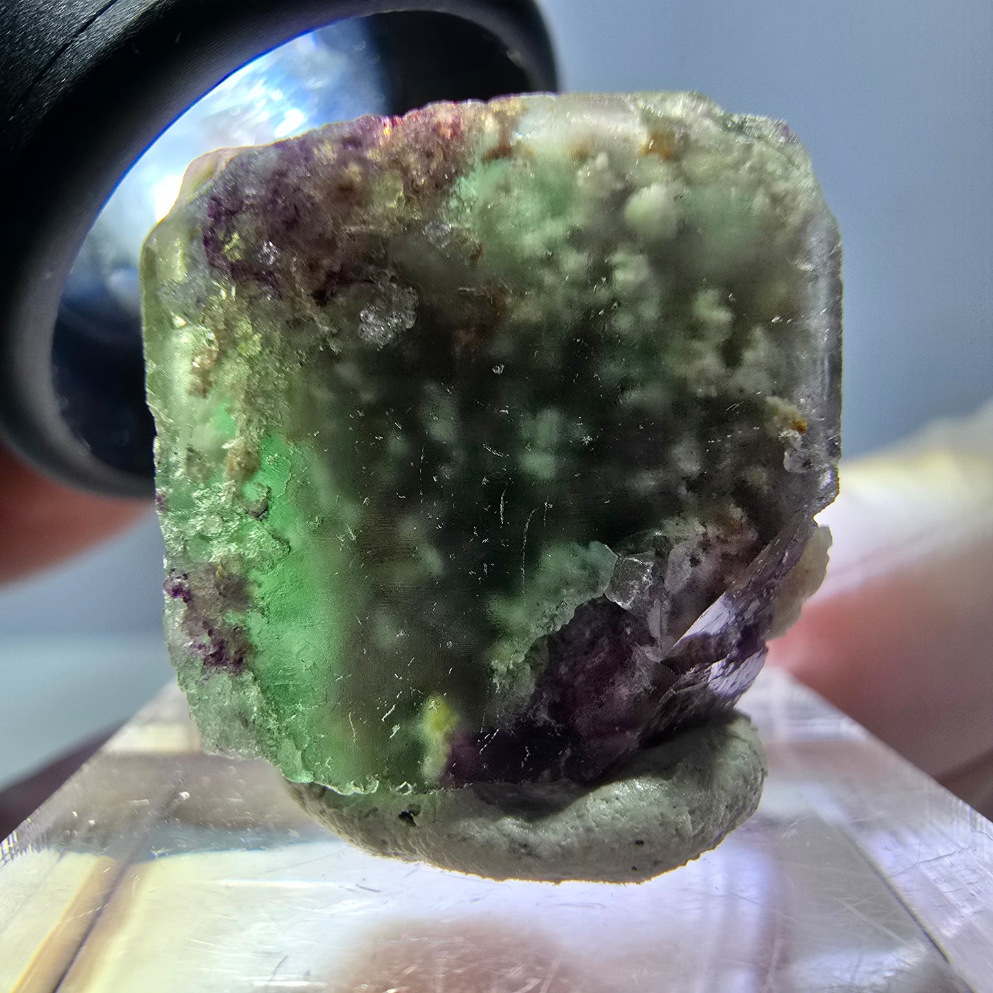 Phantom Fluorit Würfel, Quarz Stufe, grün lila Okorusu, Namibia 22*19*19mm