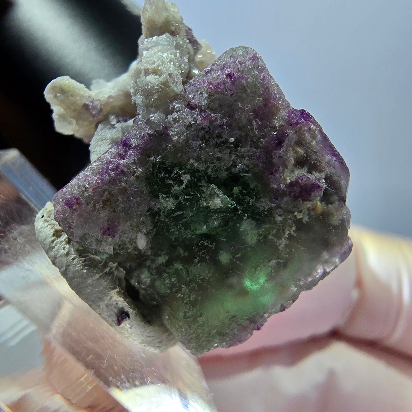 Phantom Fluorit Würfel, Quarz Stufe, grün lila Okorusu, Namibia 22*19*19mm
